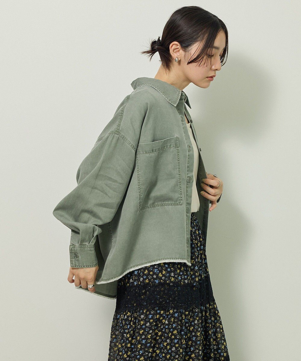 Green Parks 裾フリンジウ゛ィンテージ風シャツ 