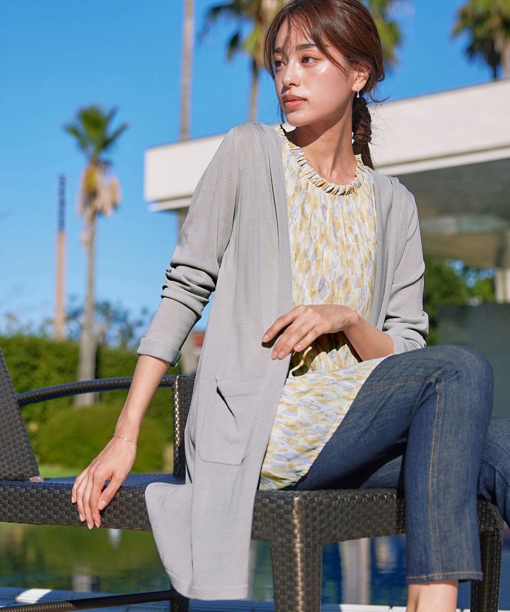 Tiaclasse L 【洗える新色追加・洗える】サマーニットフードロングカーディガン 