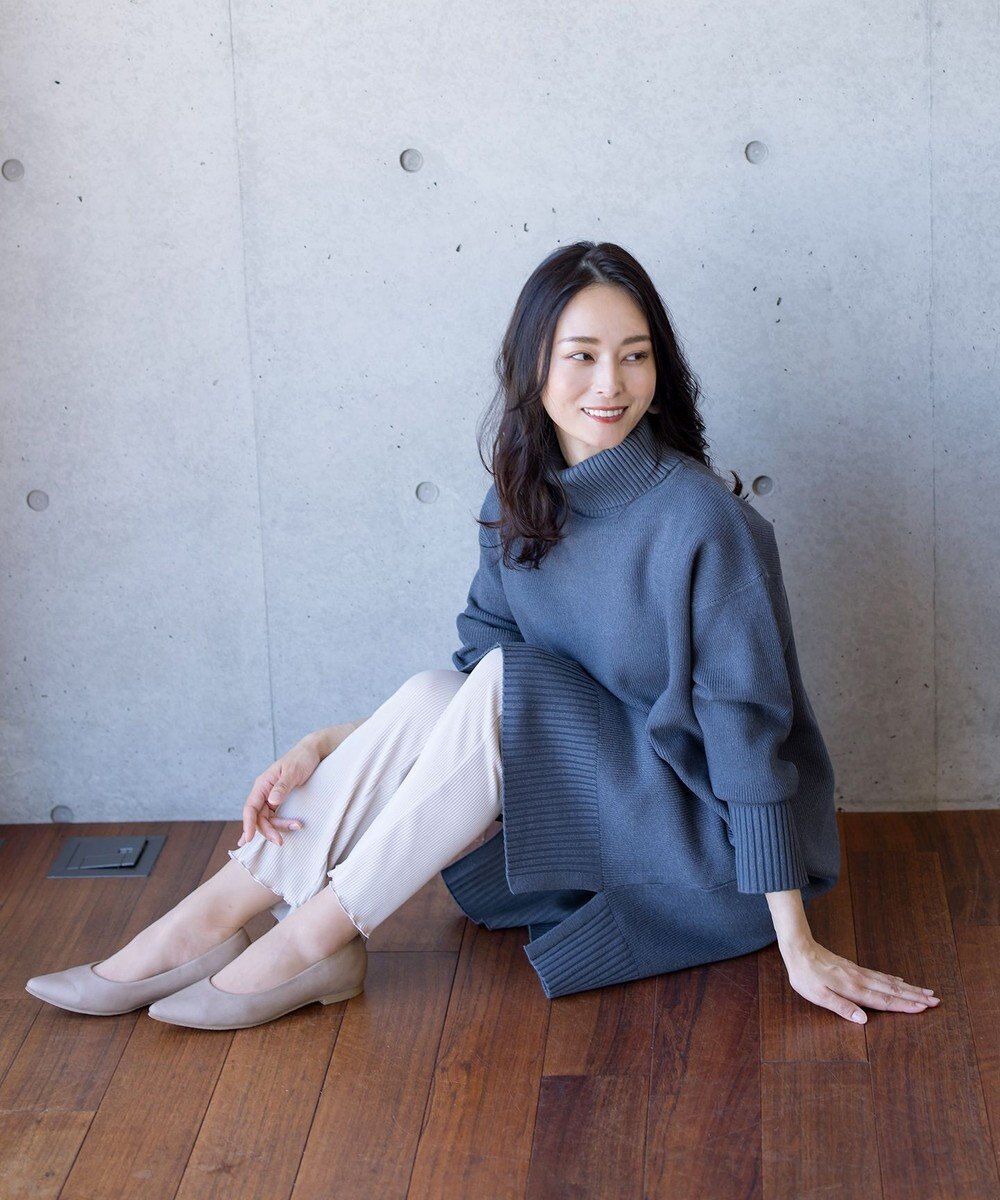 Tiaclasse 【洗える】華のあるニットタートルワンピース 