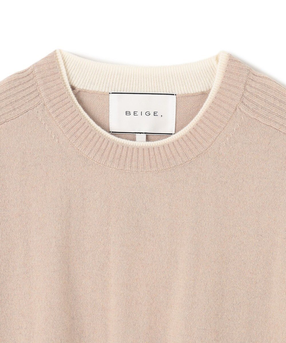 BEIGE， 【洗える】POMPE / ウールカシミヤ配色リブクルーネック 