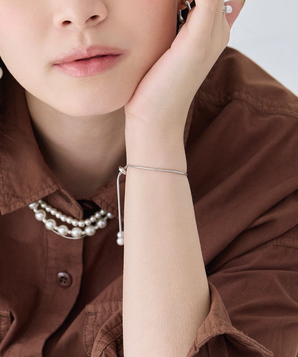 Phoebe スリムチェーンパールスライドブレスレット　シルバー 