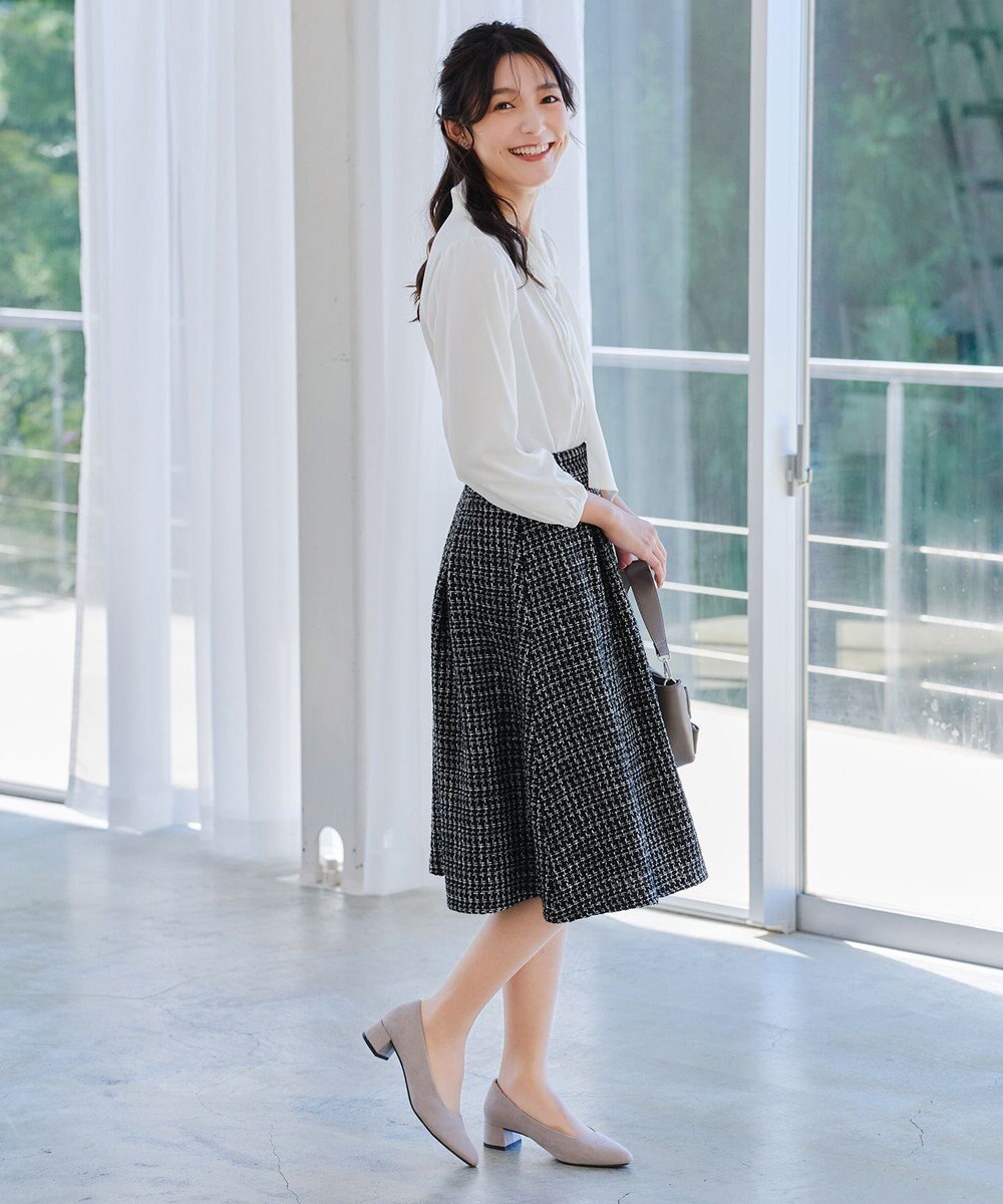 Tiaclasse 【洗える】ツイードタックフレアスカート 