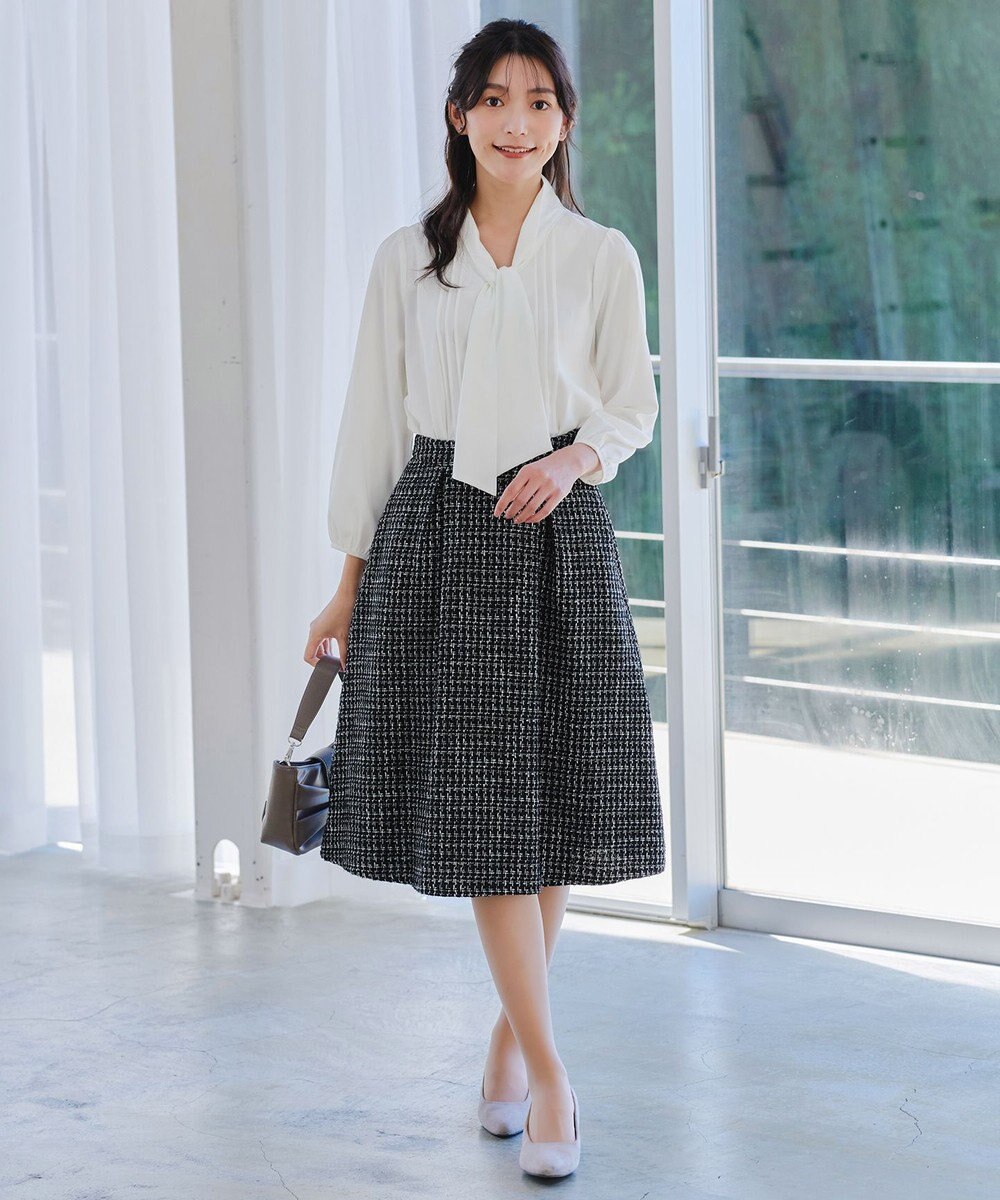 Tiaclasse 【洗える】ツイードタックフレアスカート 