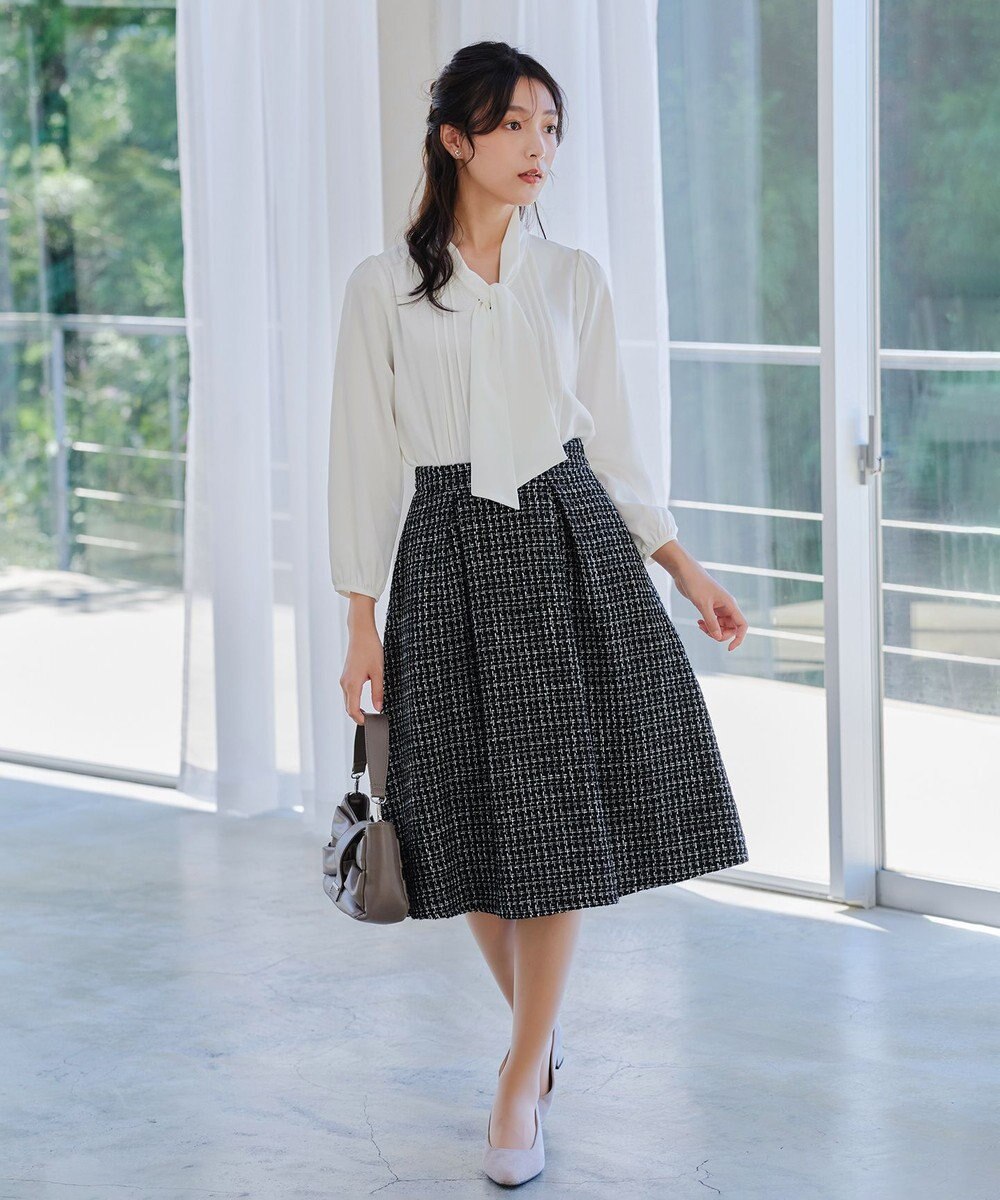 Tiaclasse 【洗える】ツイードタックフレアスカート 