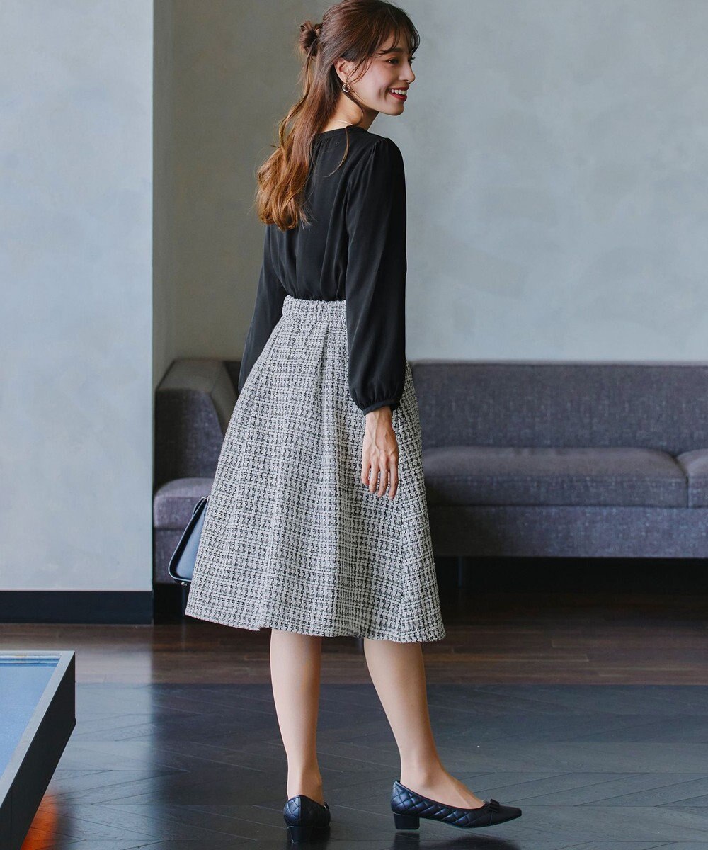 Tiaclasse 【洗える】ツイードタックフレアスカート 