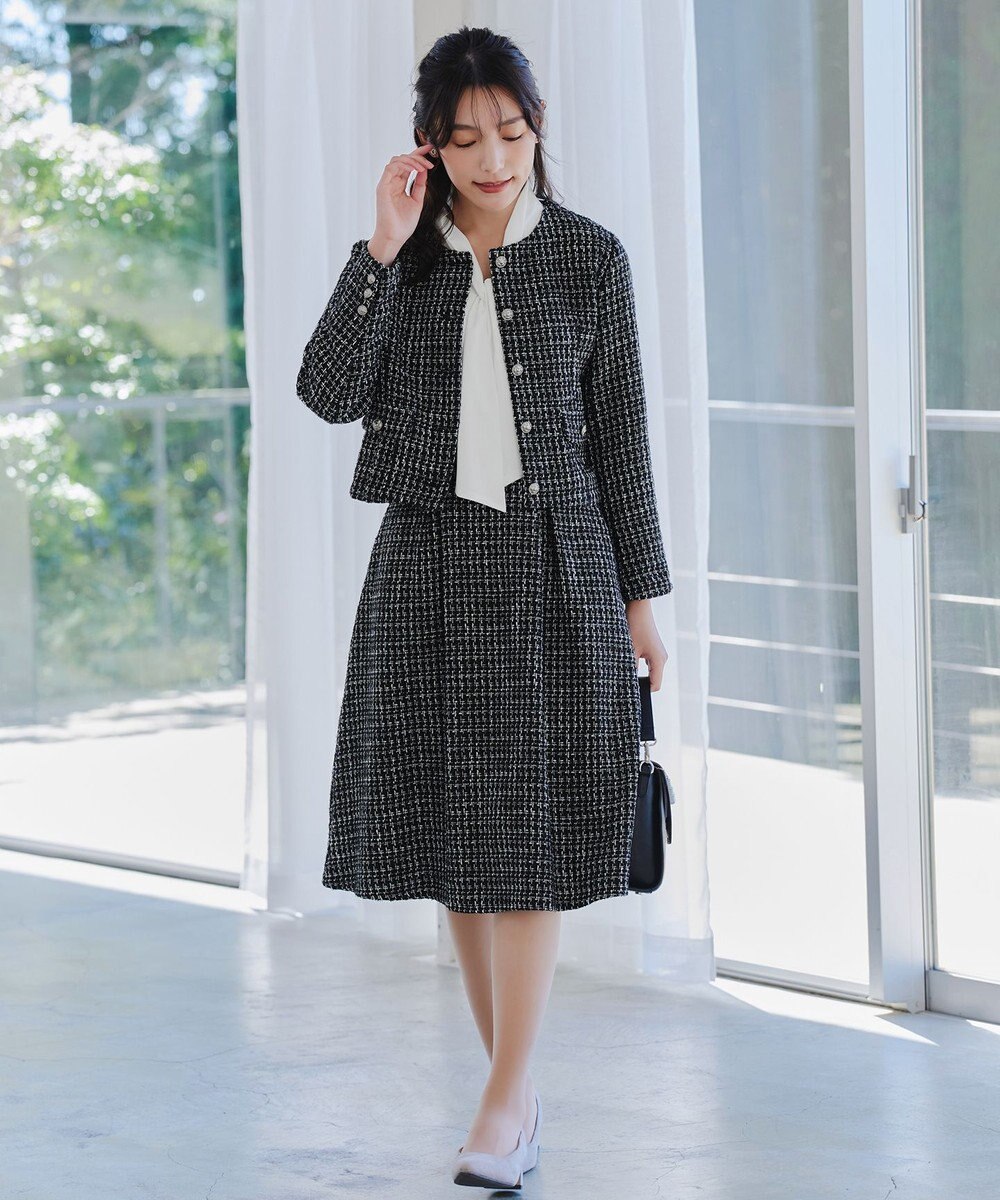 Tiaclasse 【洗える】ツイードタックフレアスカート 