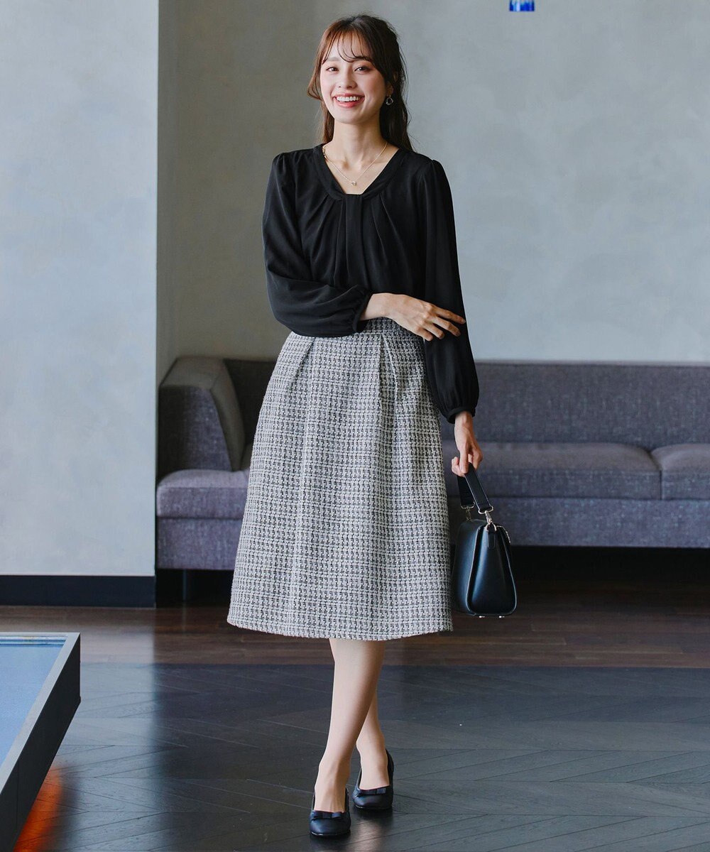 Tiaclasse 【洗える】ツイードタックフレアスカート 
