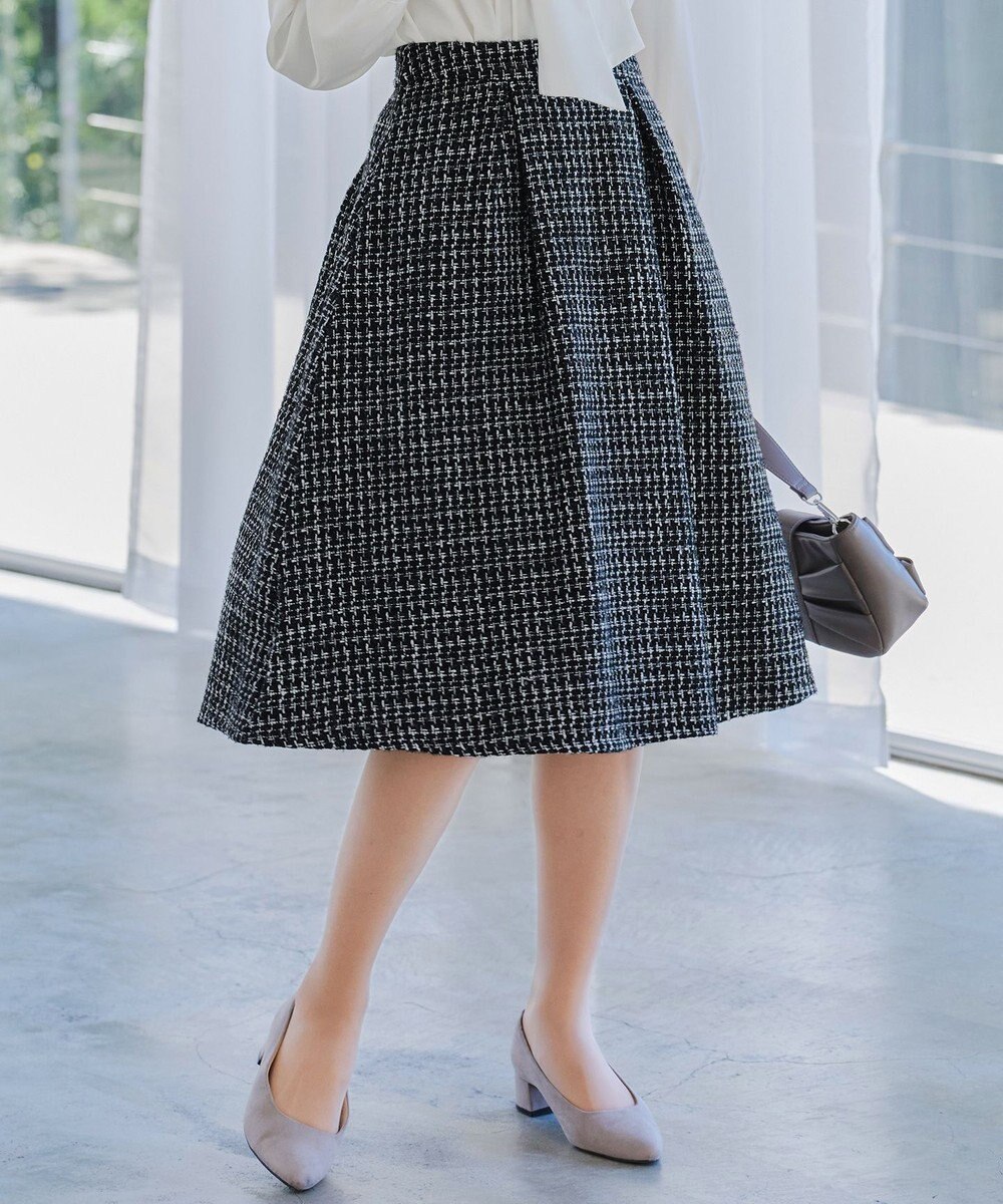 Tiaclasse 【洗える】ツイードタックフレアスカート 