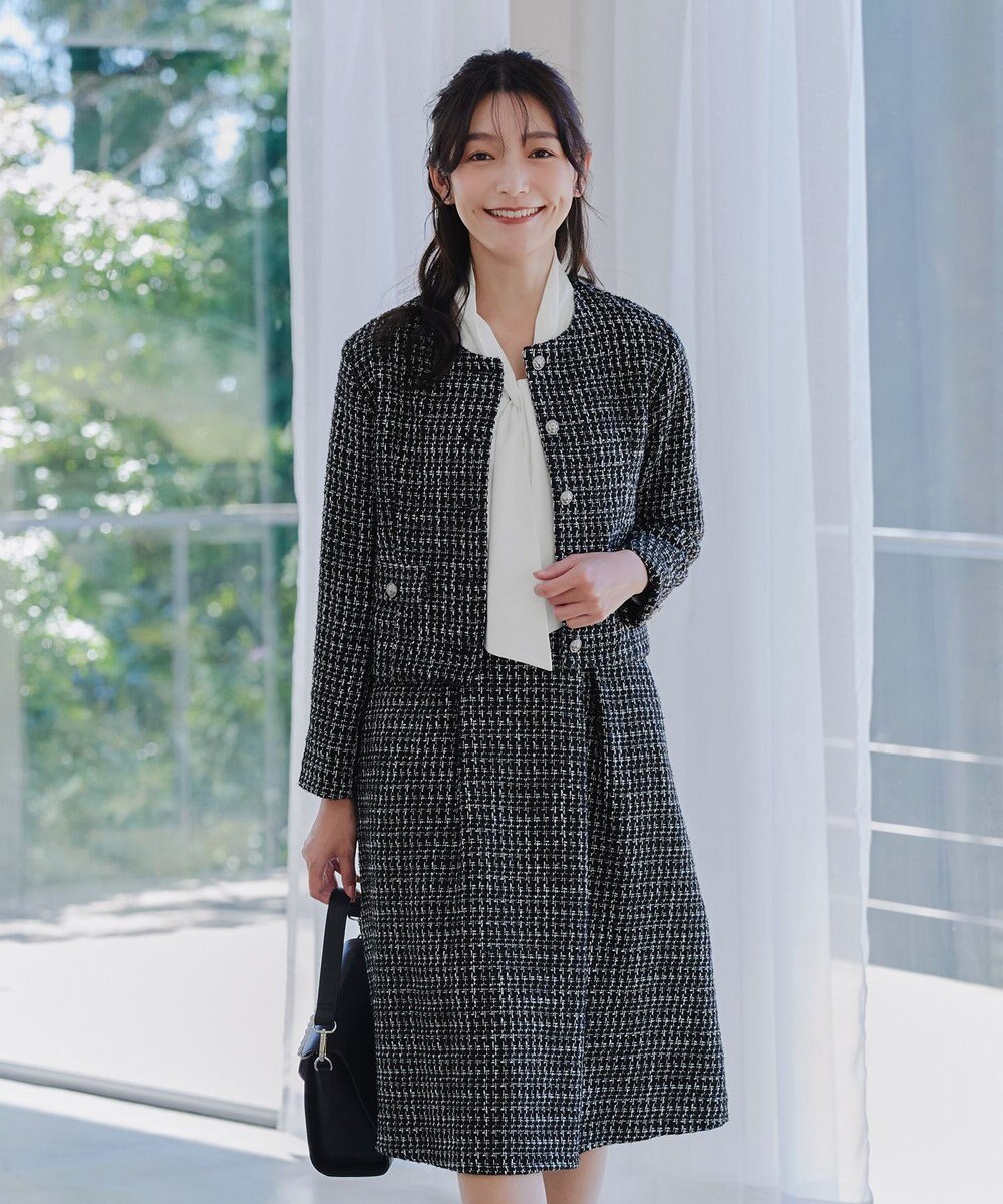 Tiaclasse 【洗える】ツイードタックフレアスカート 