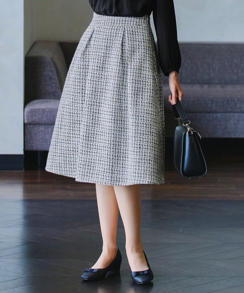 Tiaclasse 【洗える】ツイードタックフレアスカート 