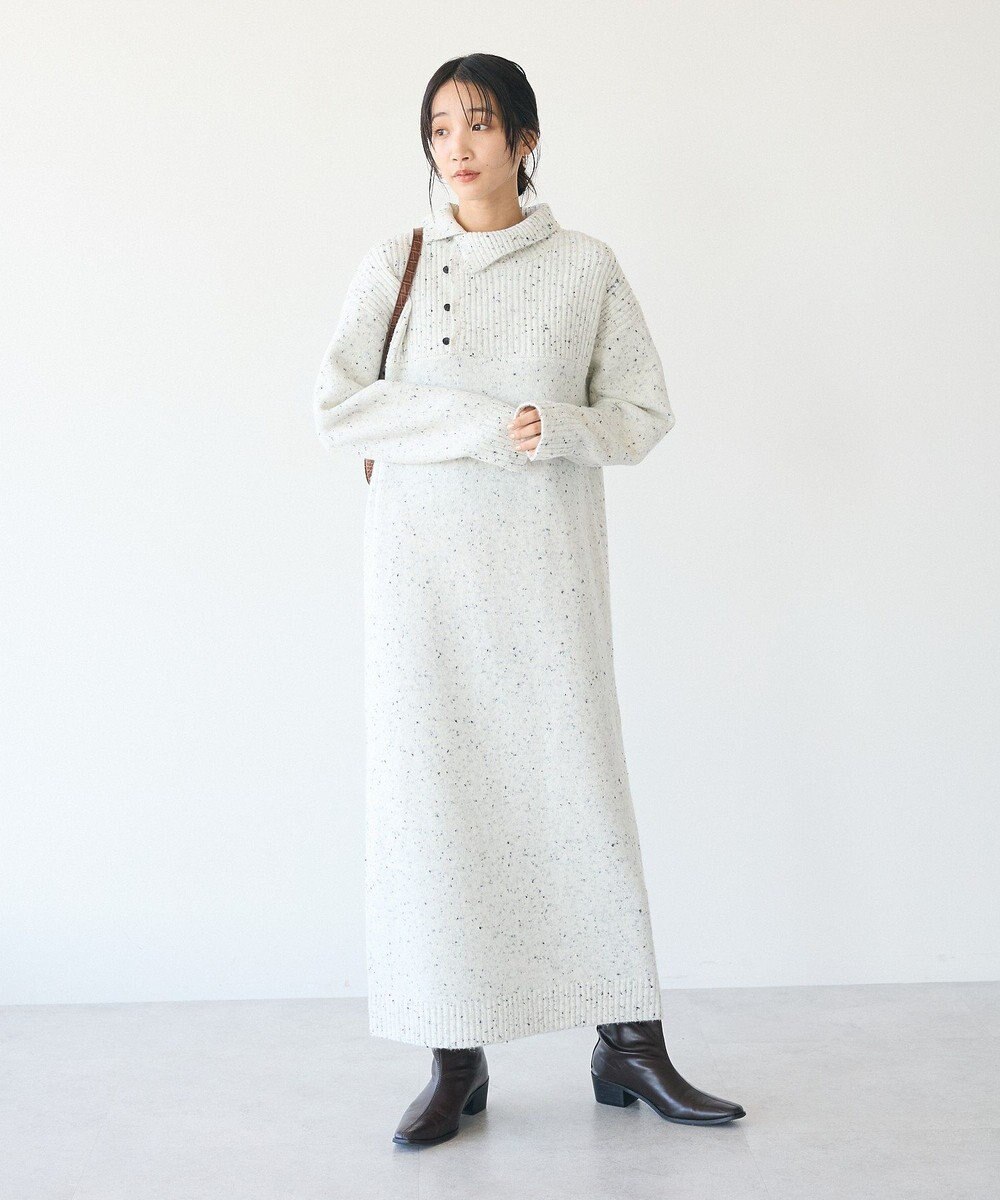 CRAFT STANDARD BOUTIQUE 洗える/ハイネックネップニットワンピース White