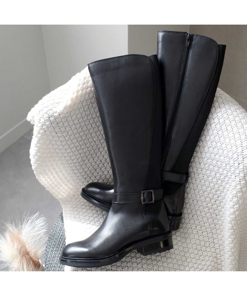 Pointer 本革ベルトデザイン 裏起毛 ロングブーツ 