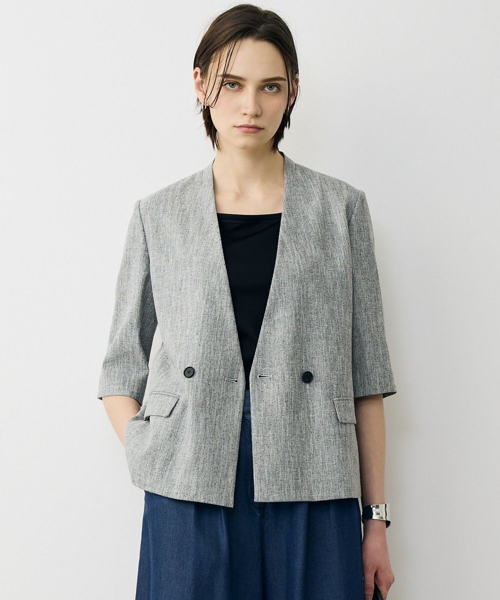 ICB L ストレッチMIXツイード 半袖ジャケット 