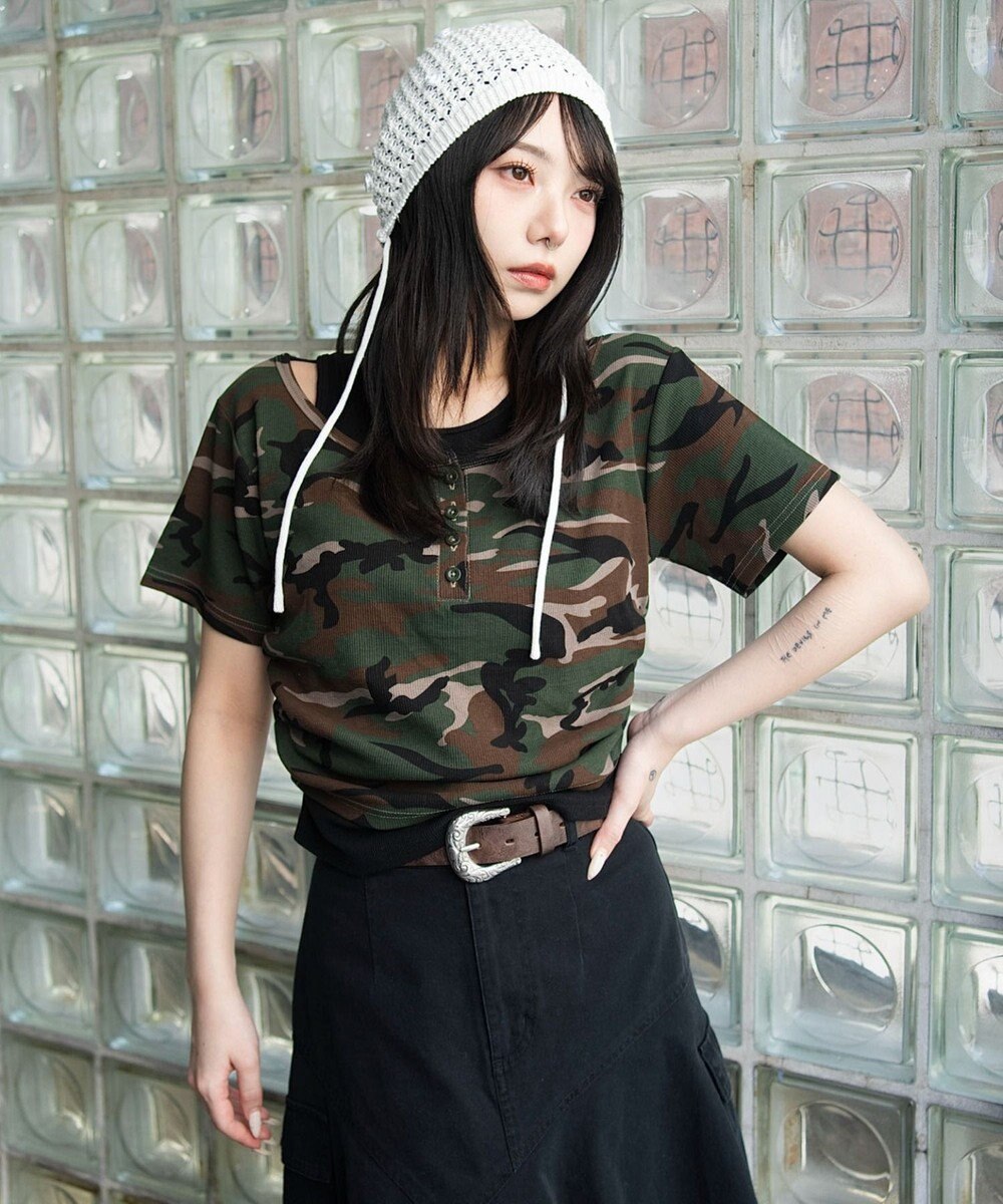 WEGO レイヤードキーネック半袖T 