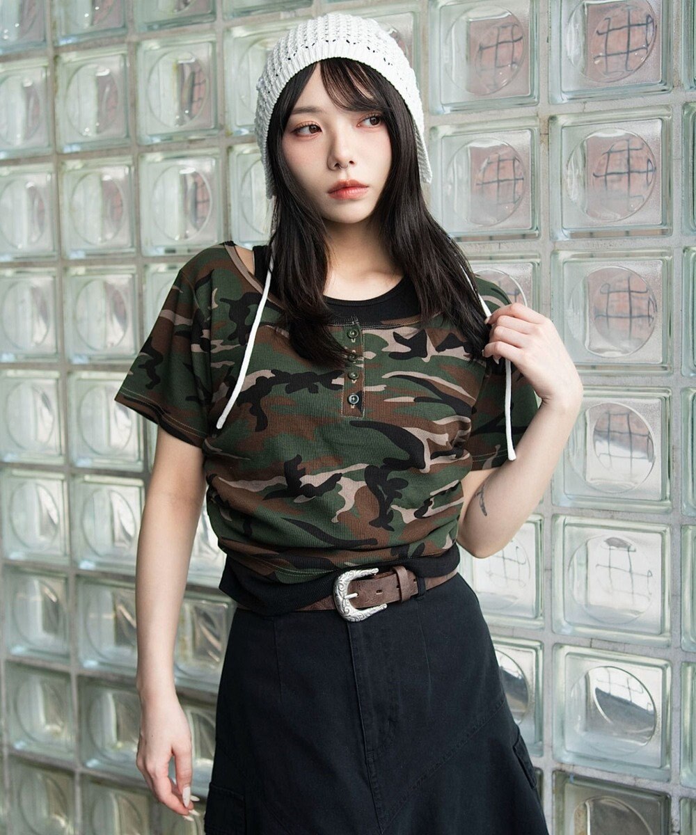 WEGO レイヤードキーネック半袖T 