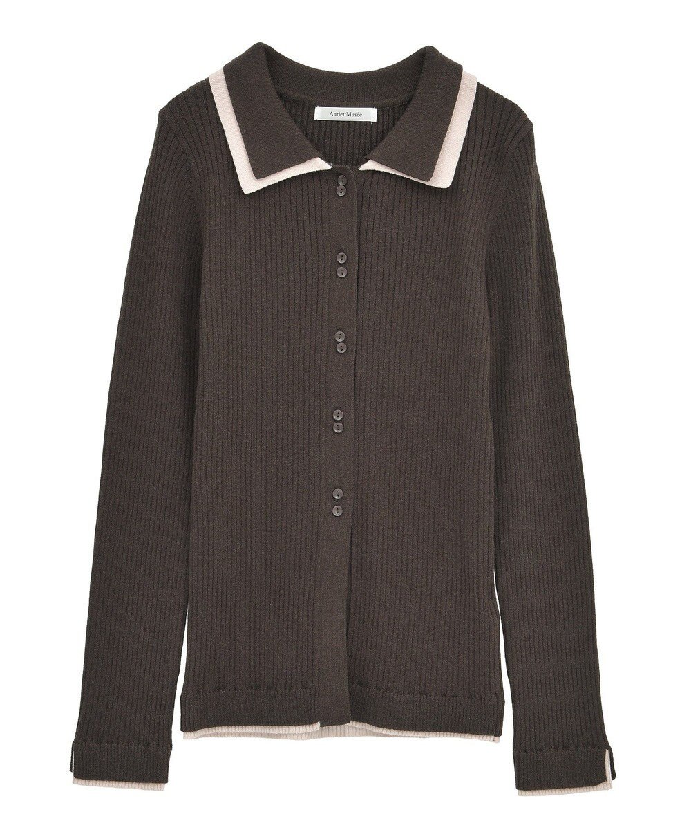 Green Parks 配色レイヤードポロリブニットカーディガン 