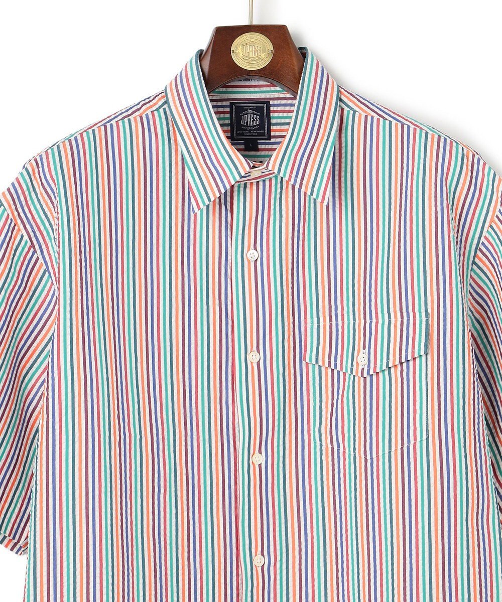 J.PRESS MEN 【J.PRESS ORIGINALS】Cotton Silk Seersucker Regular Half Sleeve Shirt / Baggy-Fit 