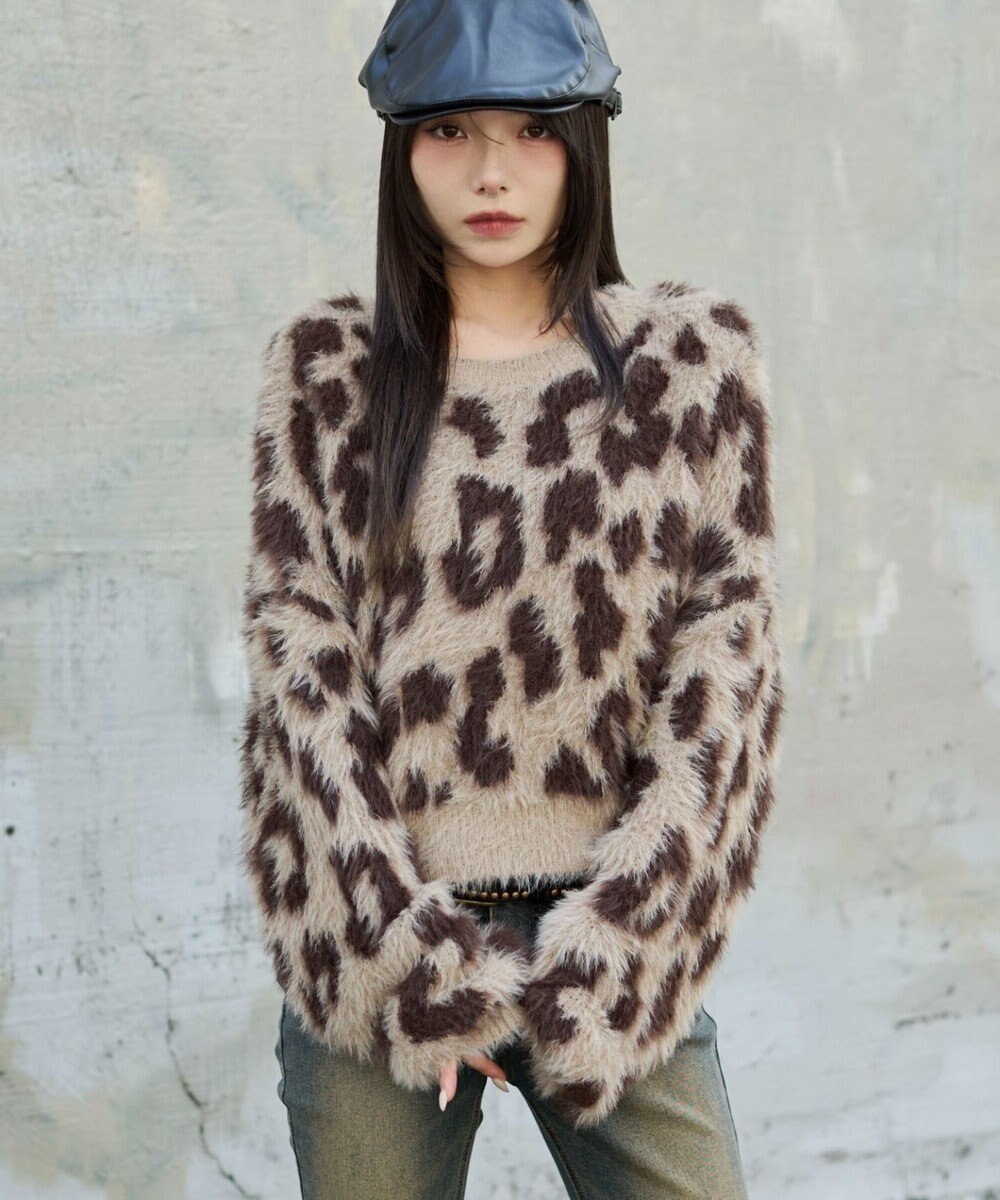 WEGO レオパードシャギーショートニット 