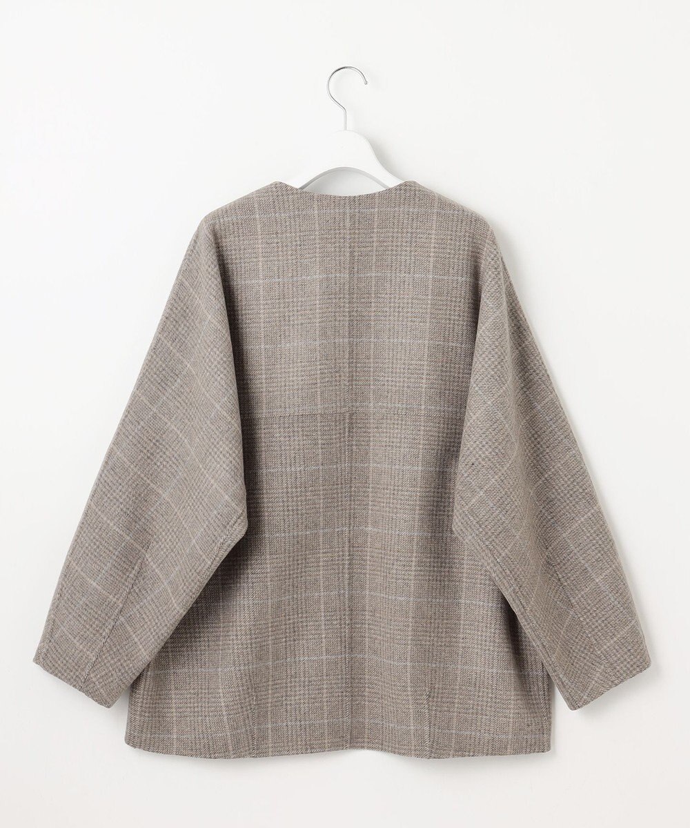 自由区 L 【17号サイズまで展開・カタログ掲載】ウールリバーチェック柄ノーカラー コート 