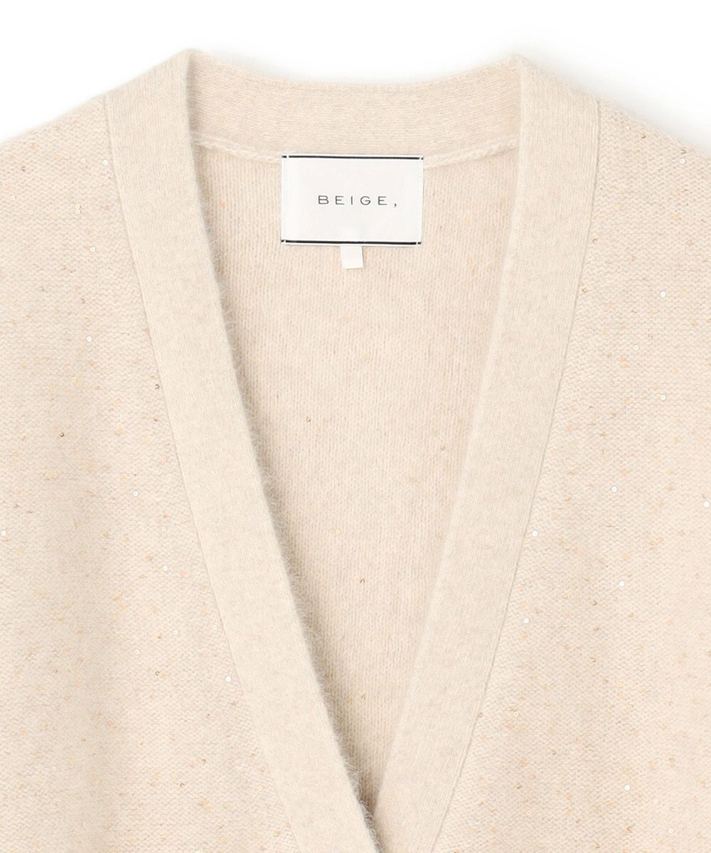 BEIGE， AMARILLO / スパンコールフォックスニットカーディガン 