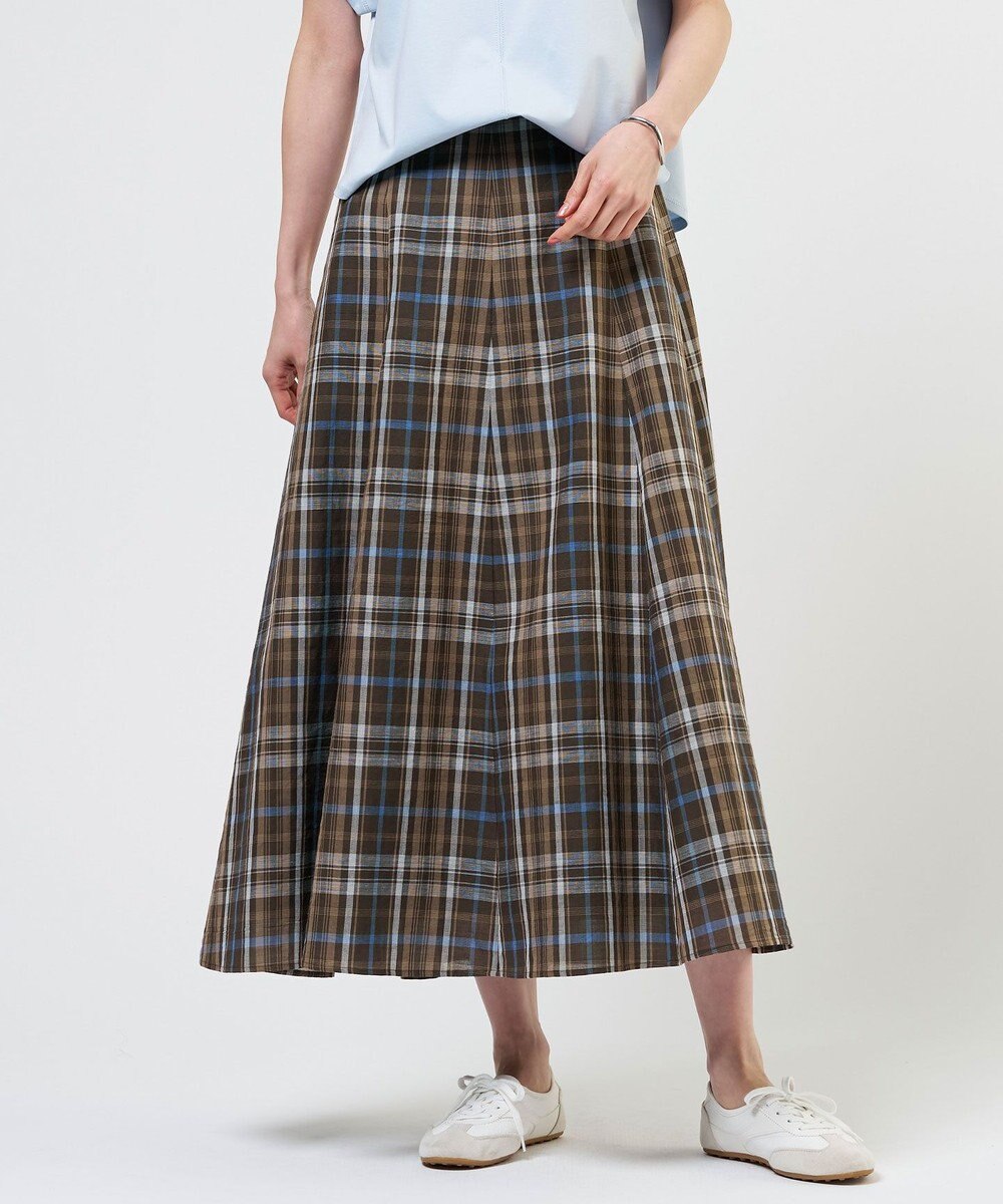 J.PRESS LADIES S コットンリネン Light マドラスチェック フレア スカート 