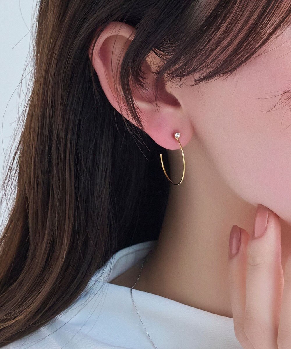 Phoebe 【金属アレルギー対応】スリムフープビジューセラミックピアス 