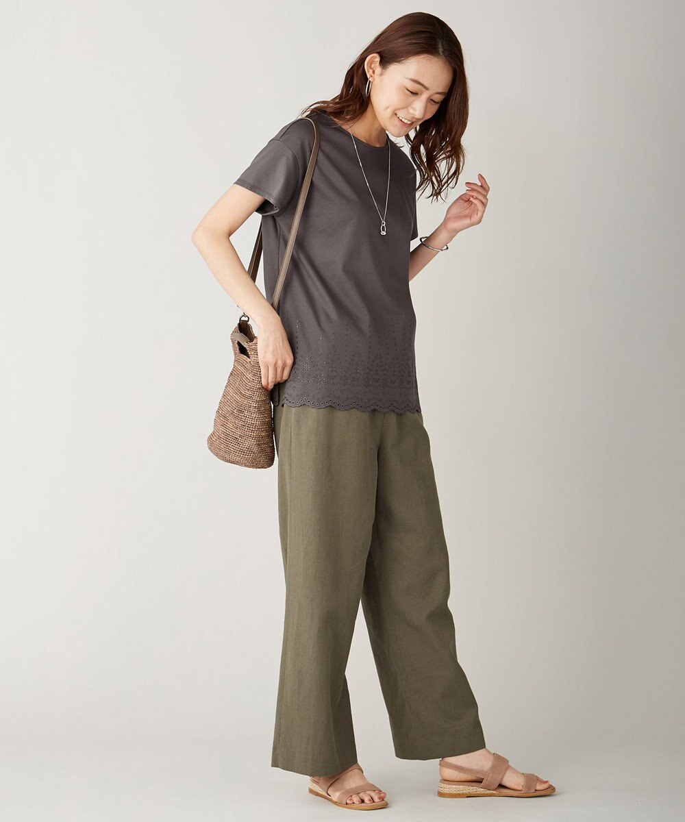 J.PRESS LADIES L 【UVケア・接触冷感】コンパクトコットンスムース 裾刺繍 カットソー 