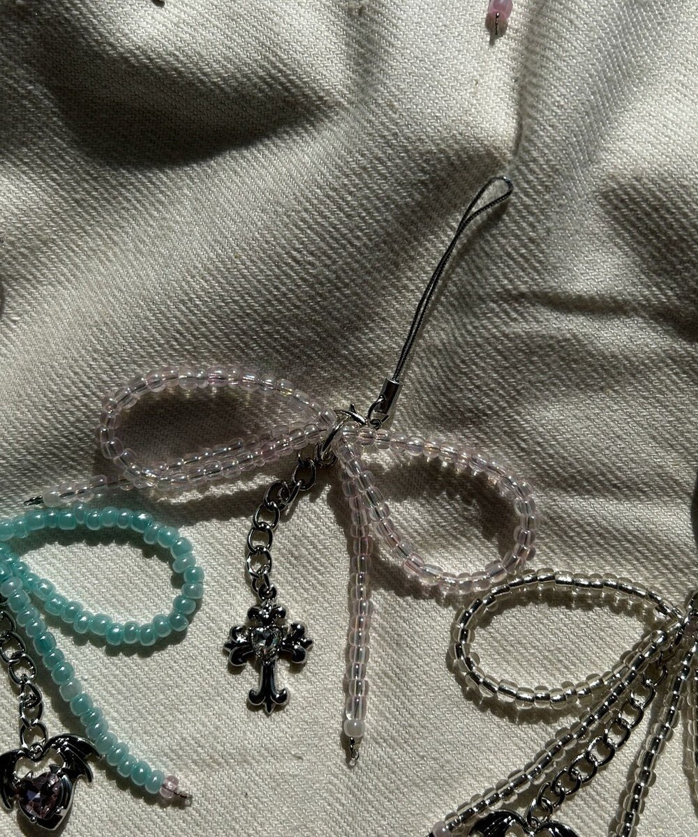 WEGO リボンビーズストラップキーホルダー 