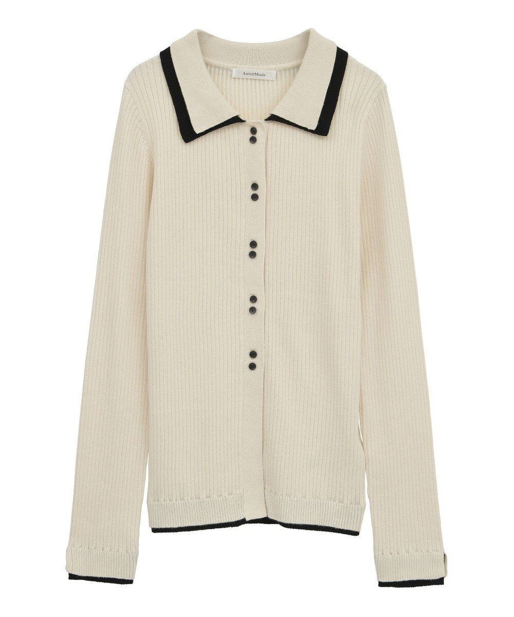 Green Parks 配色レイヤードポロリブニットカーディガン 