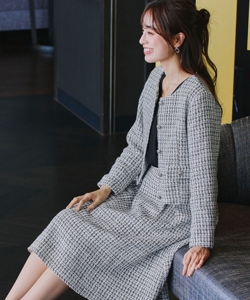 Tiaclasse 【洗える】ツイードタックフレアスカート 