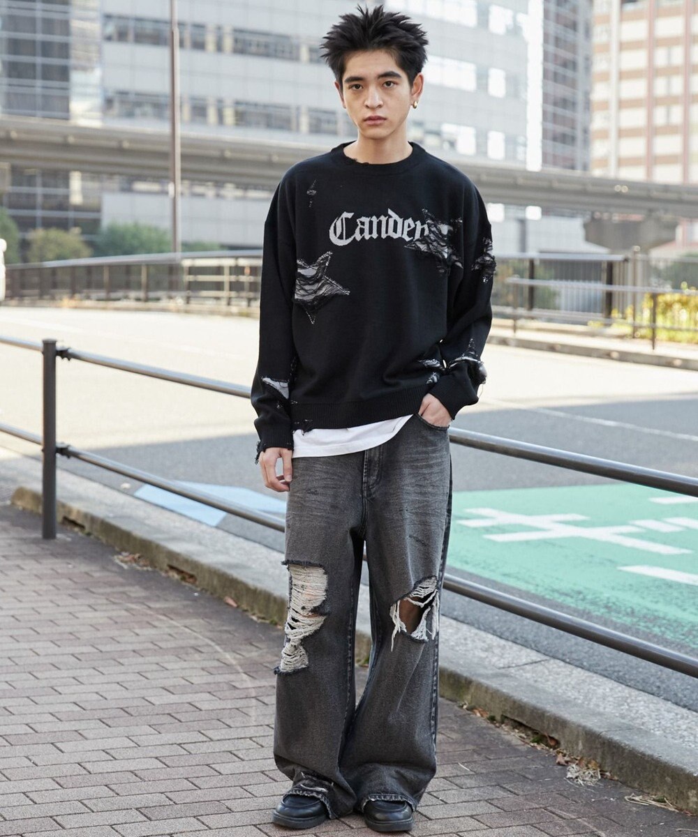 WEGO 【ユニセックス着用ITEM】ダメージジャガードニットプルオーバー 