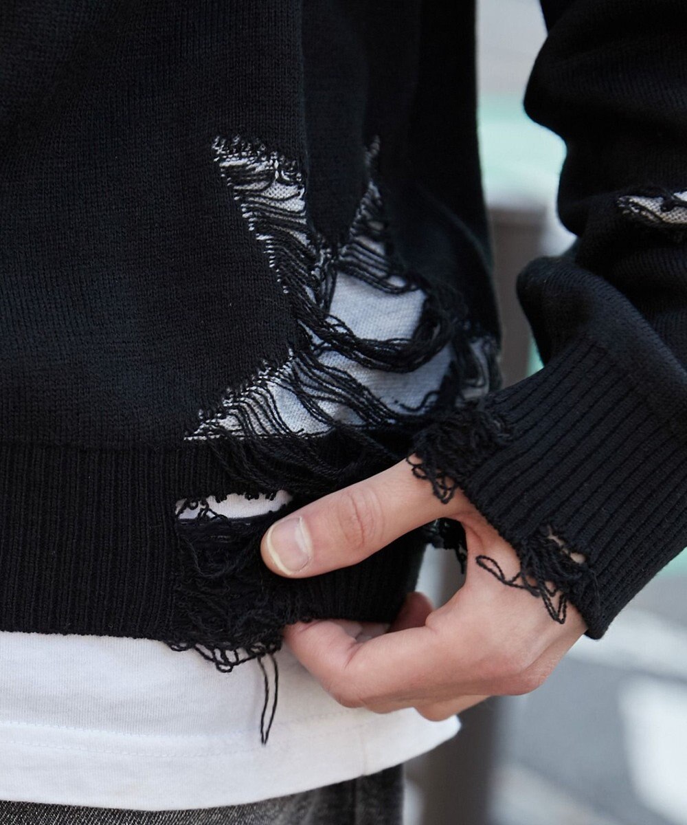 WEGO 【ユニセックス着用ITEM】ダメージジャガードニットプルオーバー 