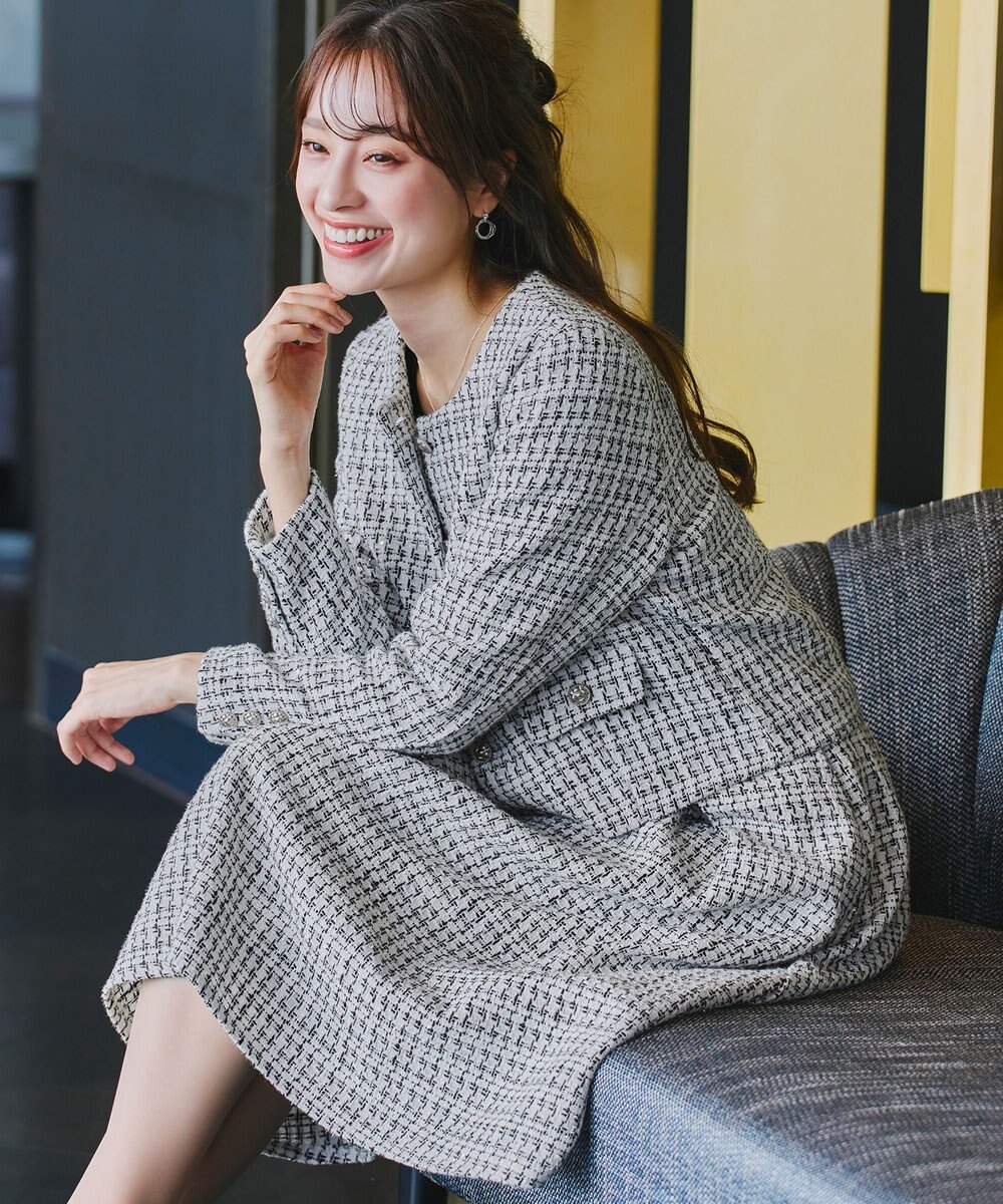 Tiaclasse 【洗える】ツイードタックフレアスカート 