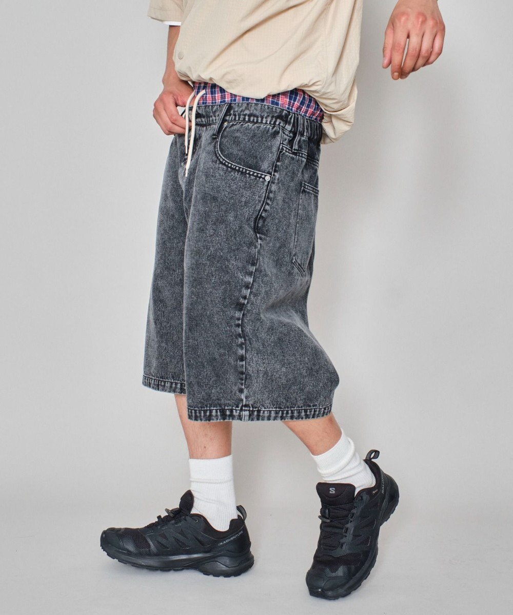 WEGO 【ユニセックス着用ITEM/MLサイズ展開/ウエストゴム】ボクサードッキングデニムショーツ 