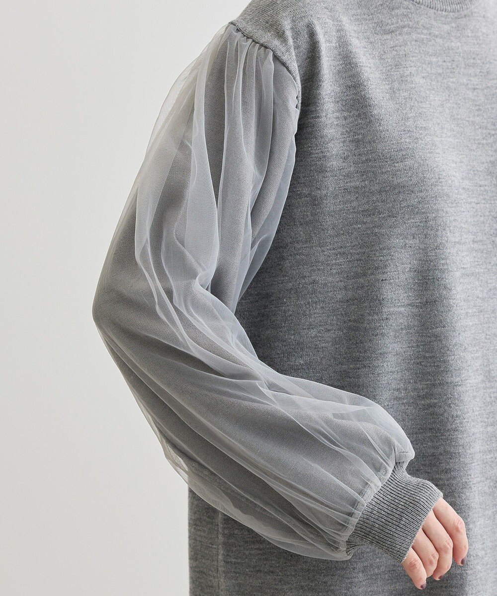 Green Parks 杢グレー袖チュールニットワンピース 