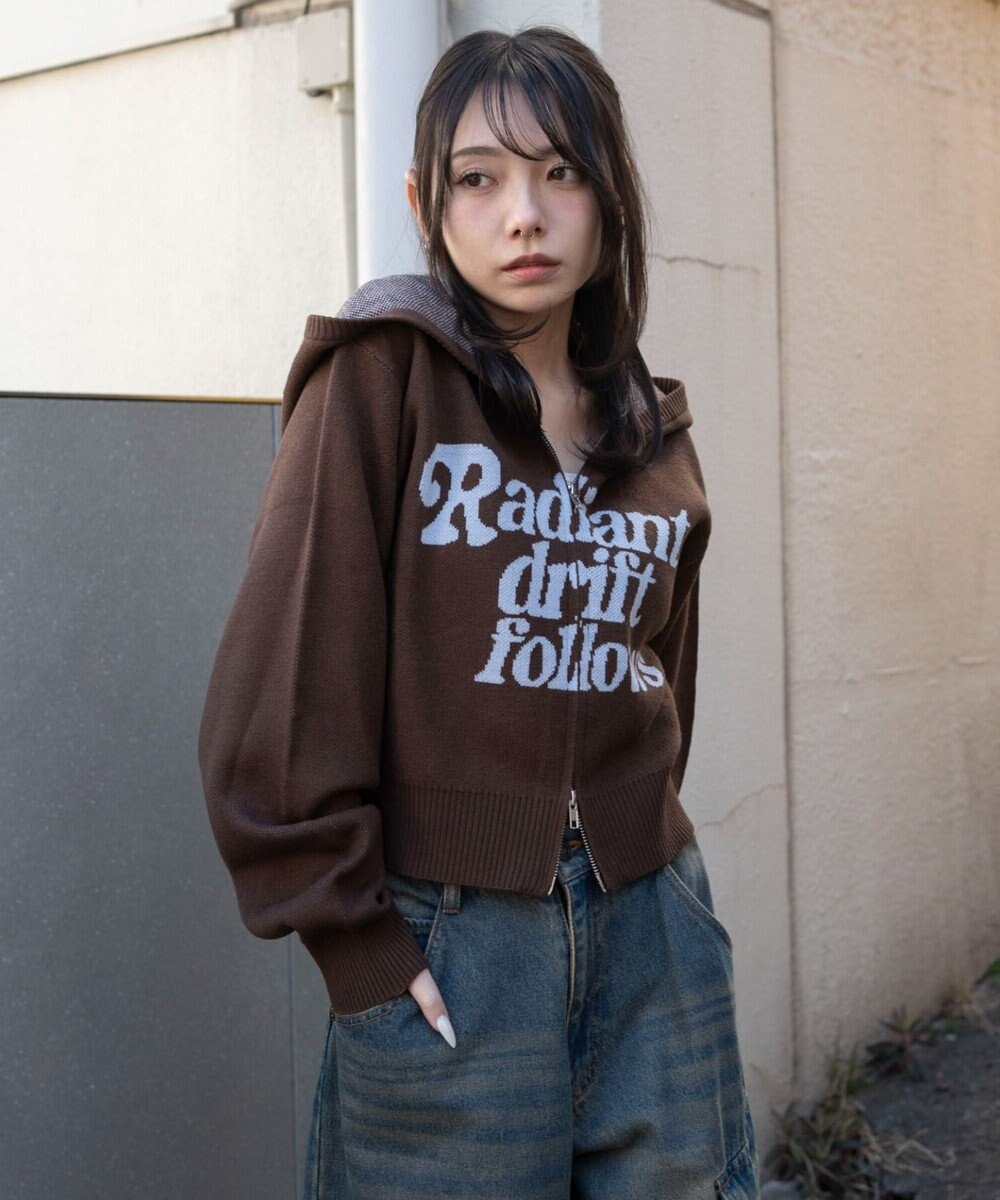 WEGO グラフィックジャガードニットZIPパーカー 