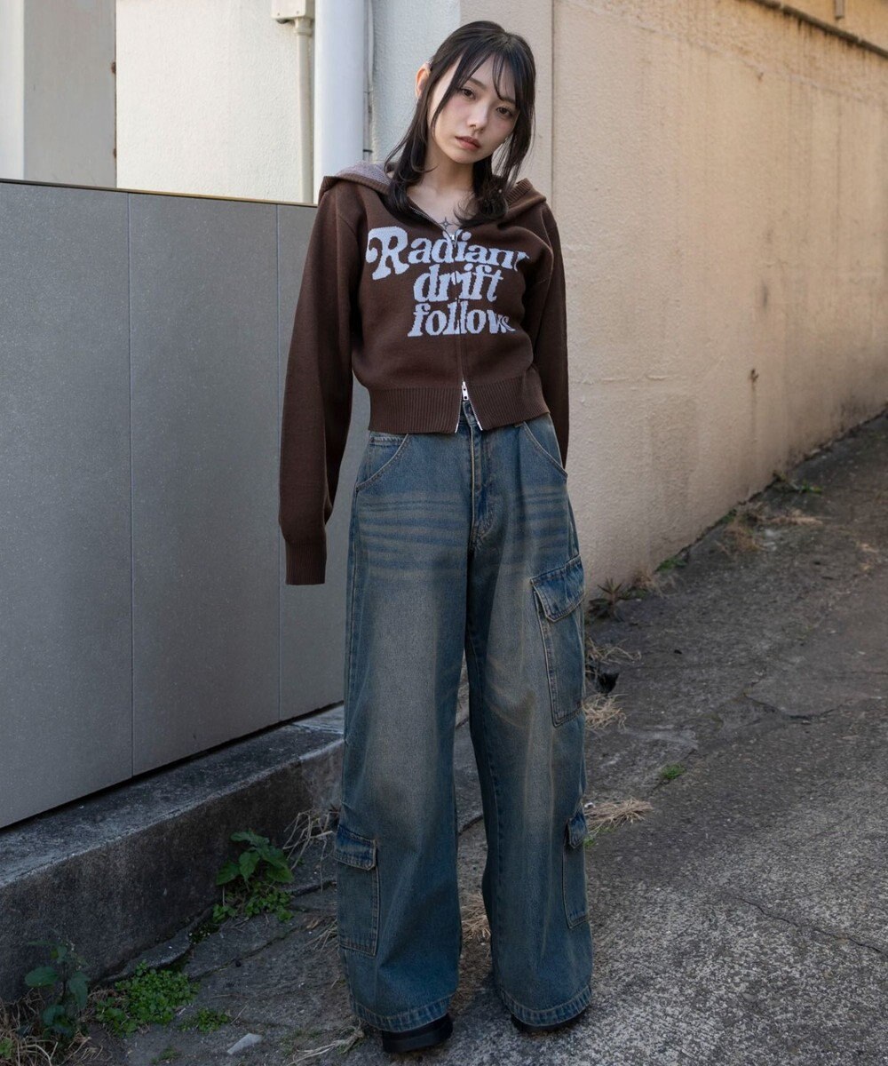 WEGO グラフィックジャガードニットZIPパーカー 