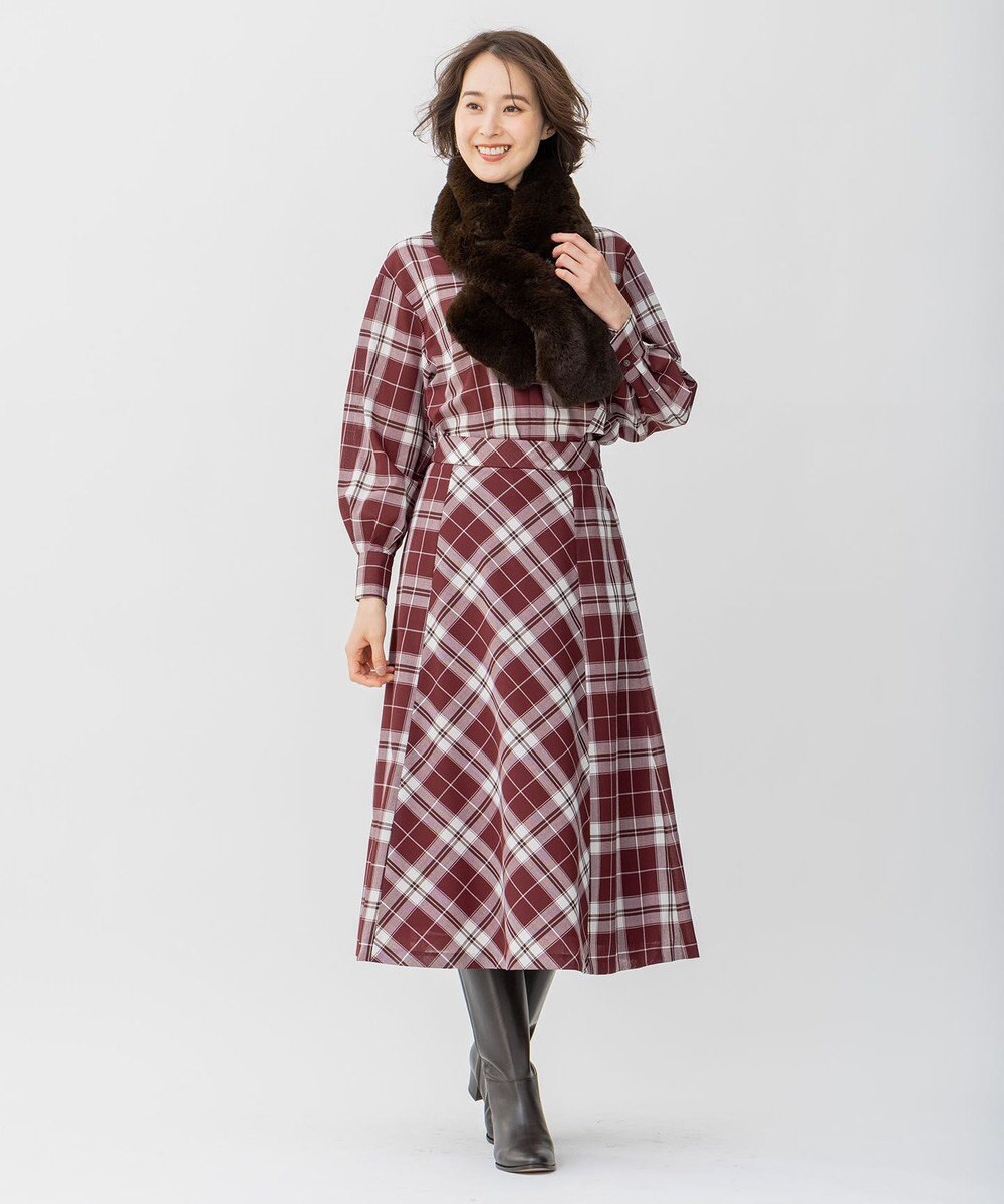 自由区 【洗える/セット可】オータムチェック フレアスカート 