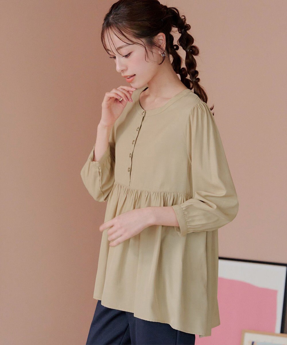 Tiaclasse L 【洗える】レーヨンツイルギャザーブラウス 