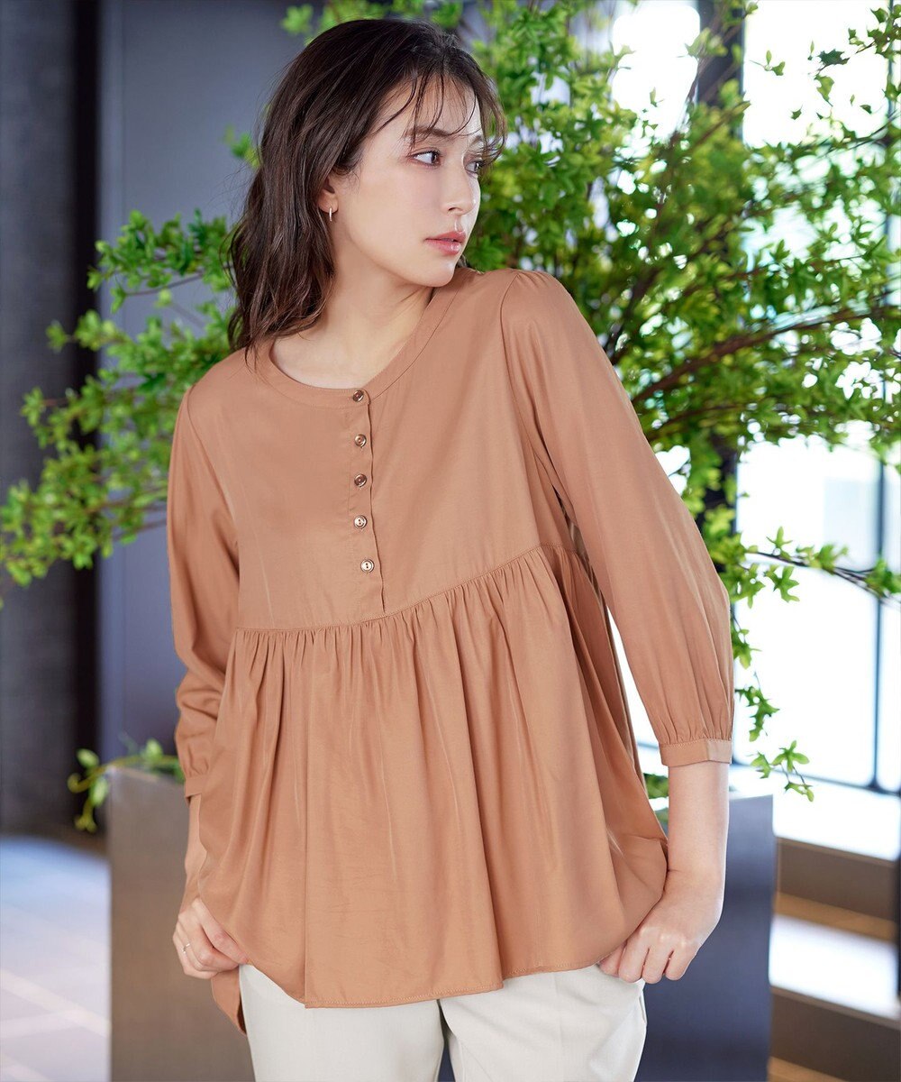 Tiaclasse L 【洗える】レーヨンツイルギャザーブラウス 