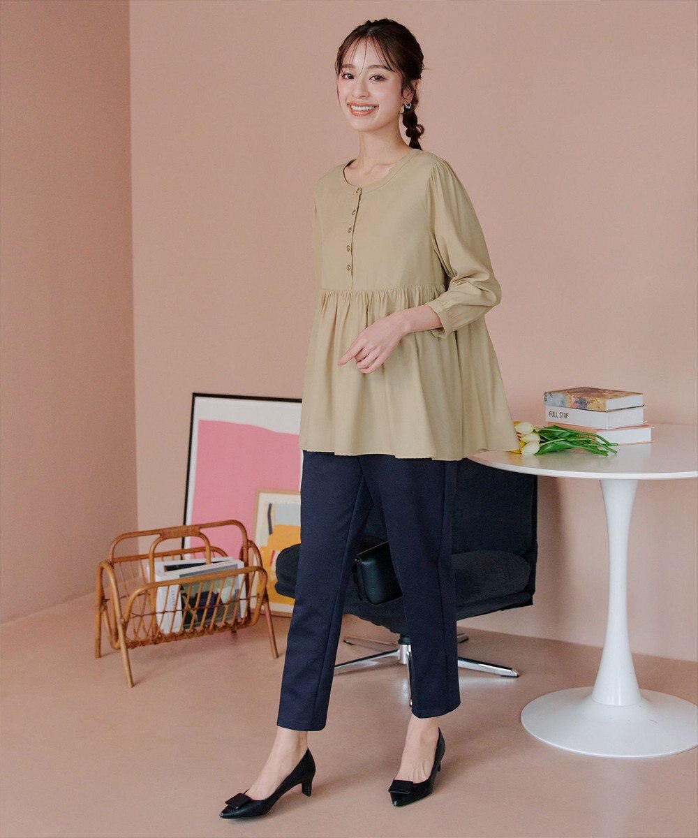 Tiaclasse L 【洗える】レーヨンツイルギャザーブラウス 