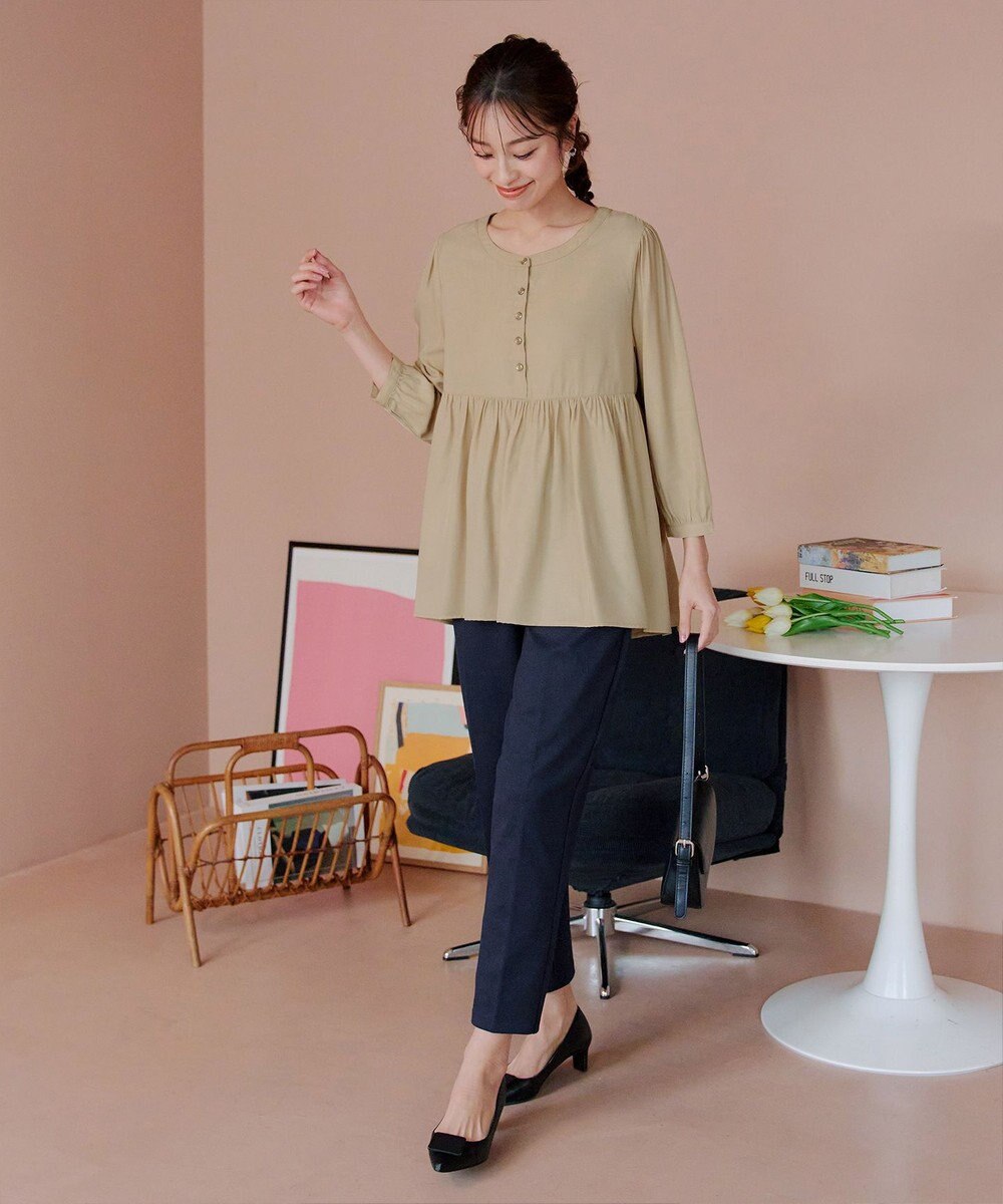 Tiaclasse L 【洗える】レーヨンツイルギャザーブラウス 