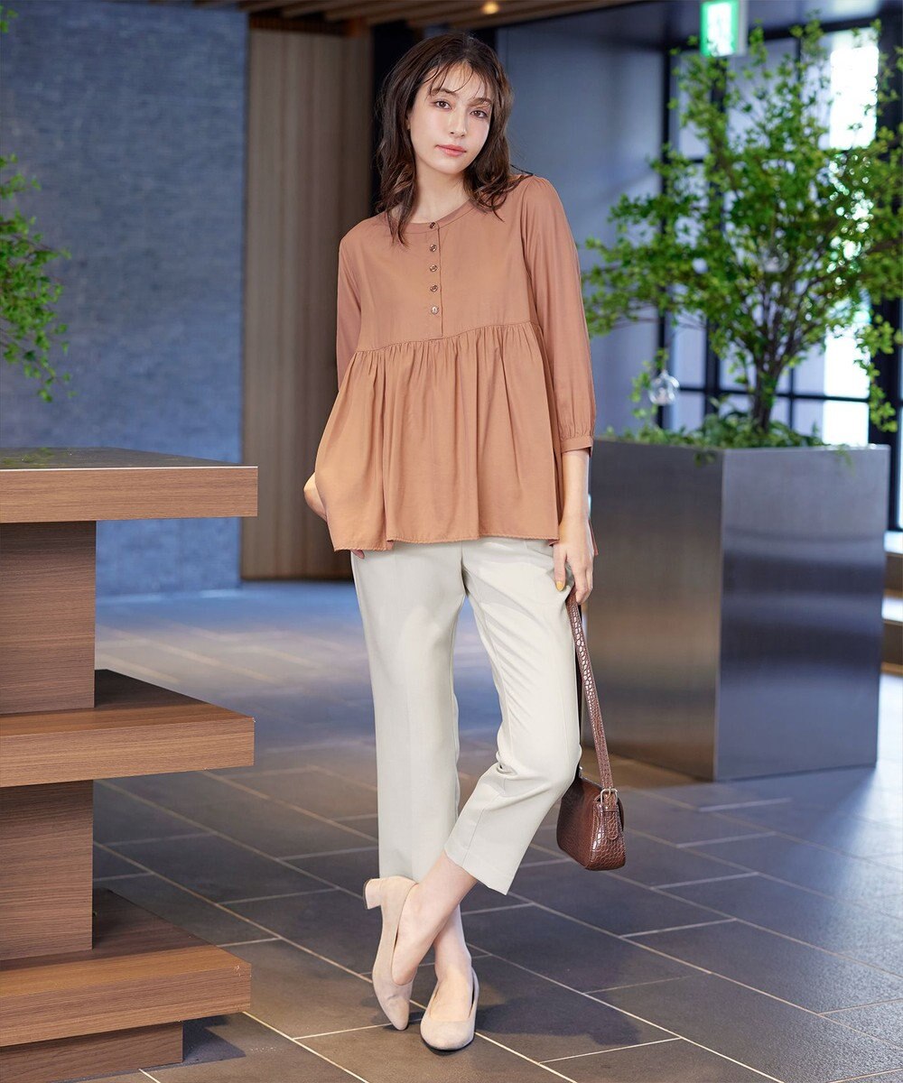 Tiaclasse L 【洗える】レーヨンツイルギャザーブラウス 