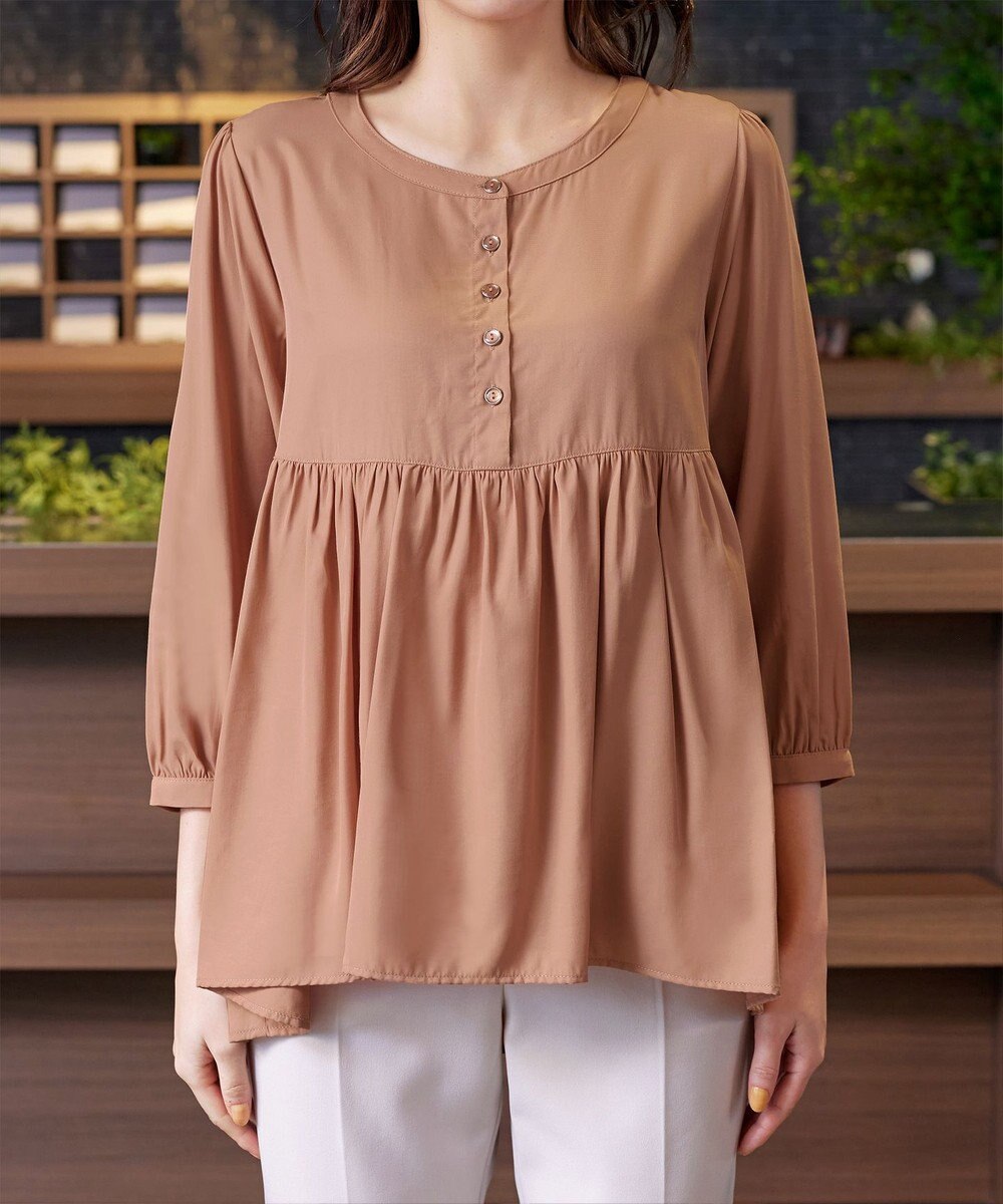 Tiaclasse L 【洗える】レーヨンツイルギャザーブラウス 