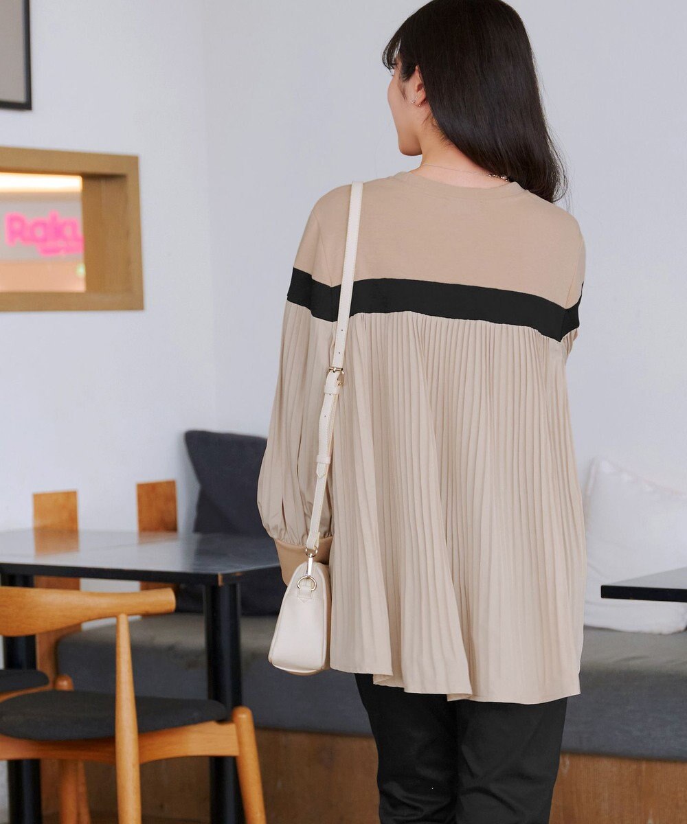 Tiaclasse 配色ラインプリーツプルオーバー 