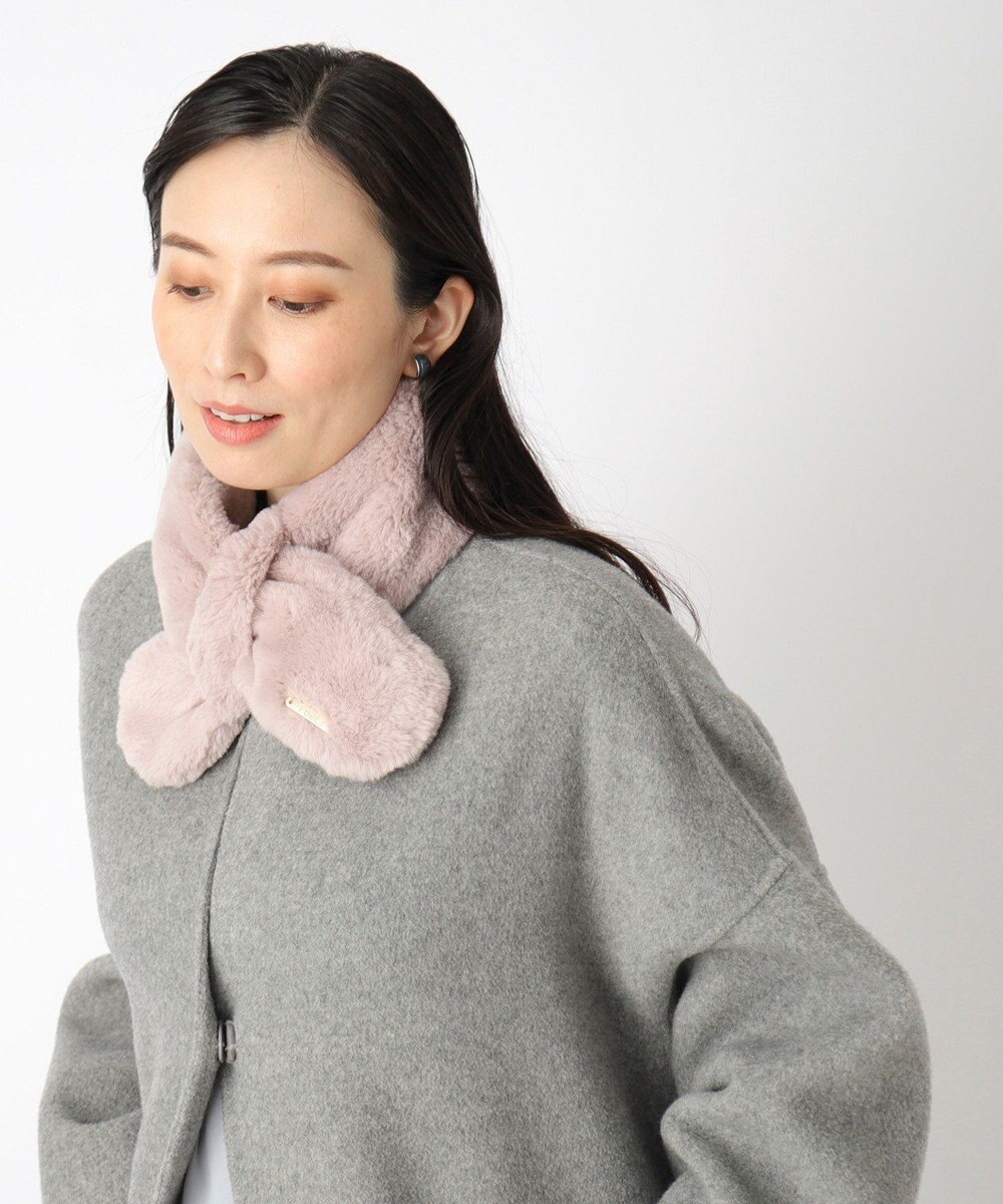 MOONBAT FURLA ファーティペット 差し込み ロゴプレート付 フェイクファーマフラー 