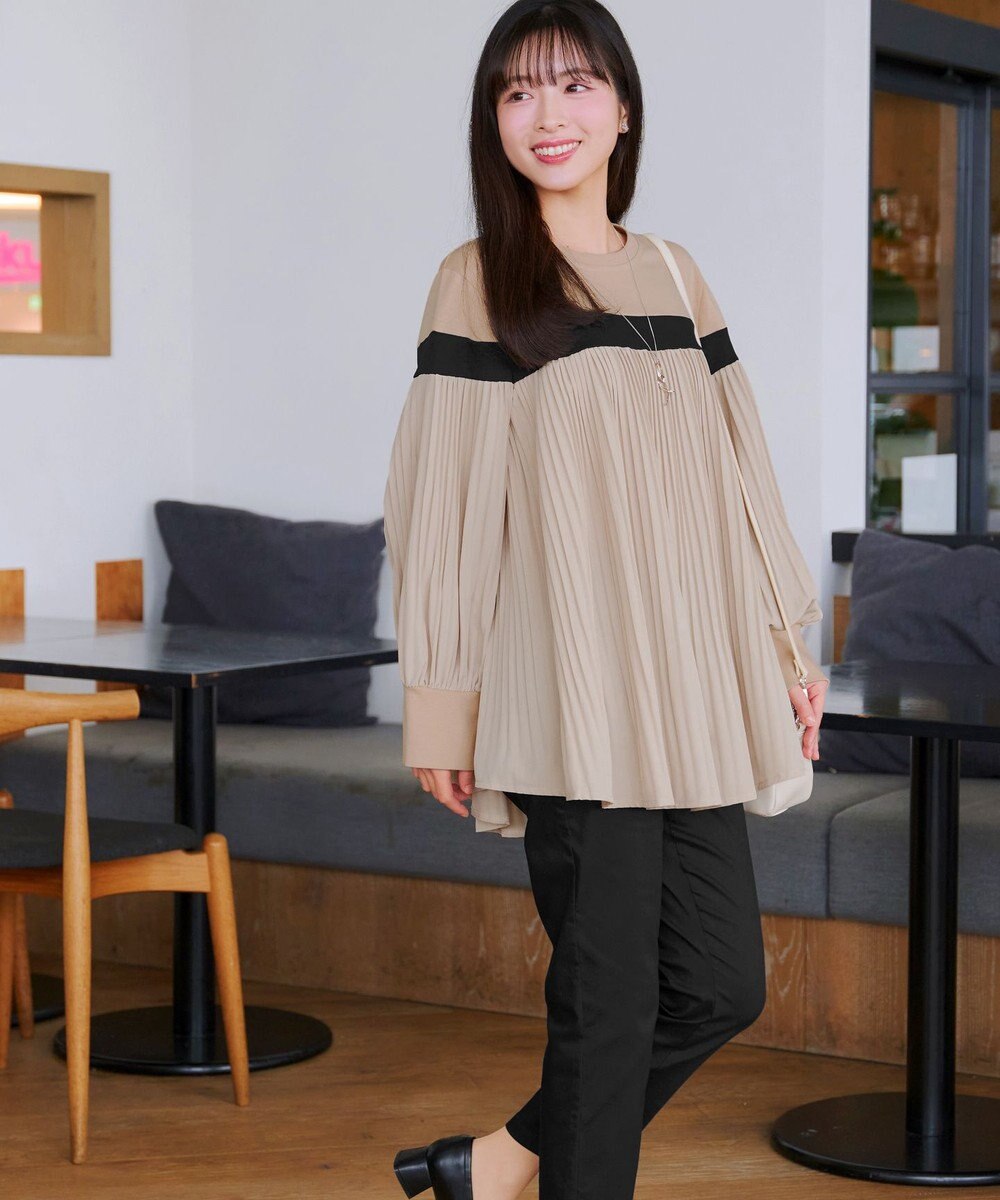 Tiaclasse 配色ラインプリーツプルオーバー 