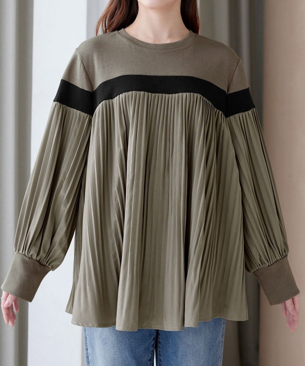 Tiaclasse 配色ラインプリーツプルオーバー 