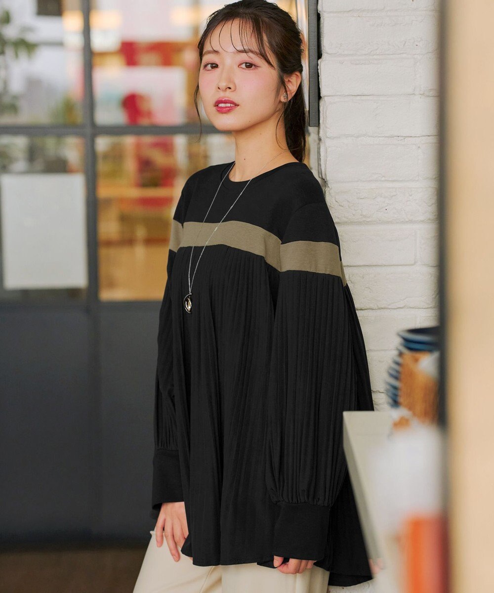 Tiaclasse 配色ラインプリーツプルオーバー 