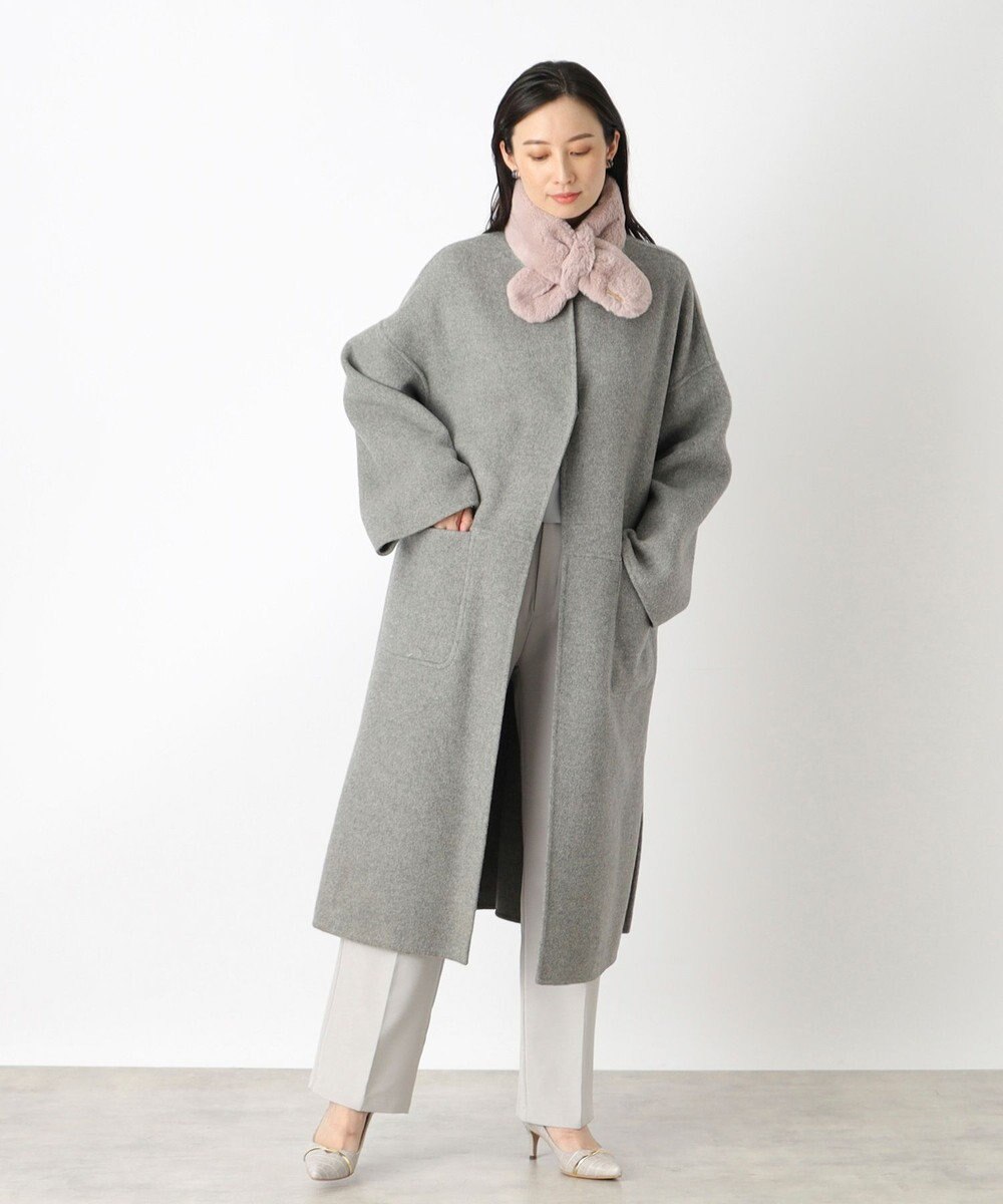 MOONBAT FURLA ファーティペット 差し込み ロゴプレート付 フェイクファーマフラー 